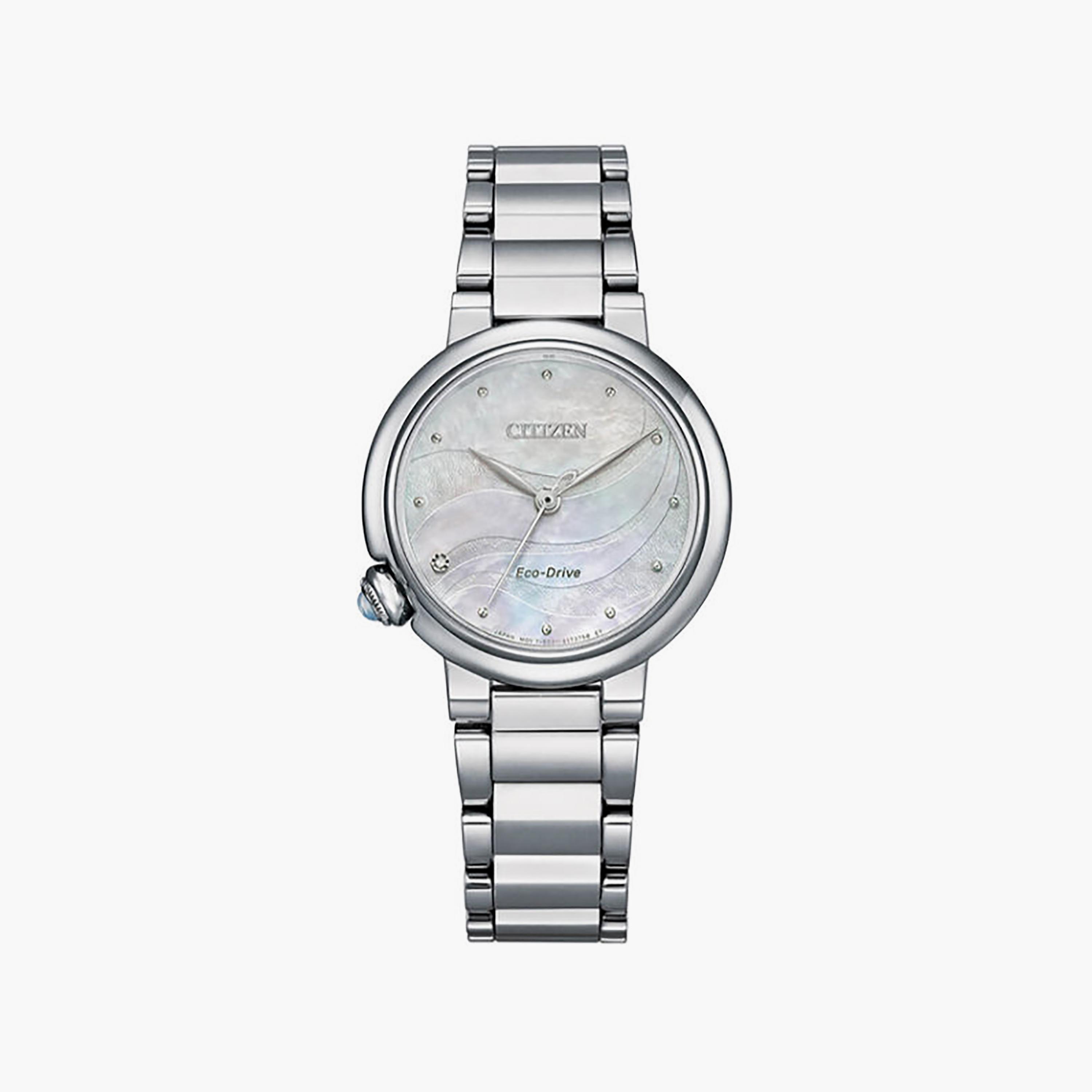ساعة سيتيزن نسائية بيضاء تناظرية من الفولاذ المقاوم للصدأ، مقاس 30 مم | EM0910-80D-women-watchesandjewellery-watches-image-1