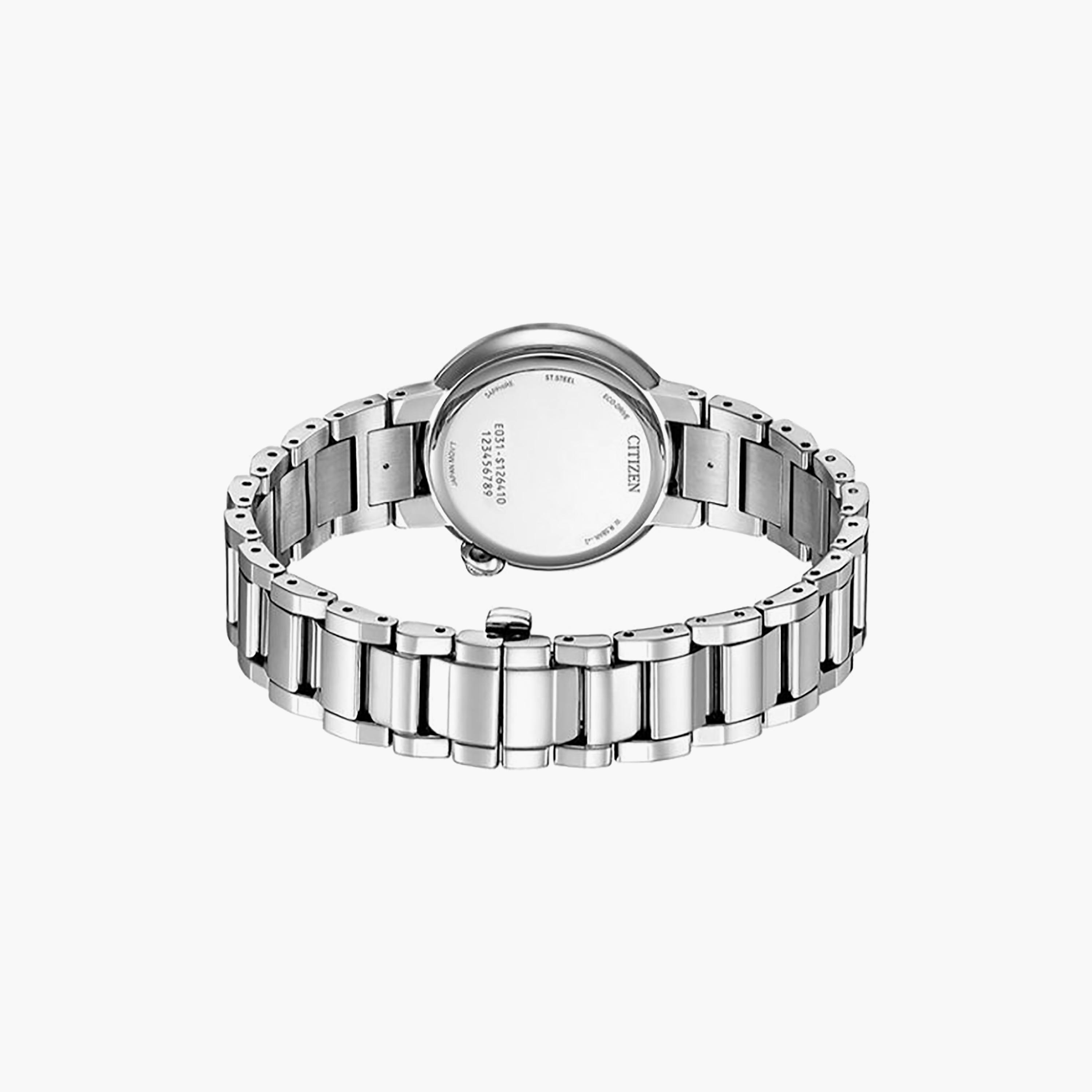 ساعة سيتيزن نسائية بيضاء تناظرية من الفولاذ المقاوم للصدأ، مقاس 30 مم | EM0910-80D-women-watchesandjewellery-watches-image-3