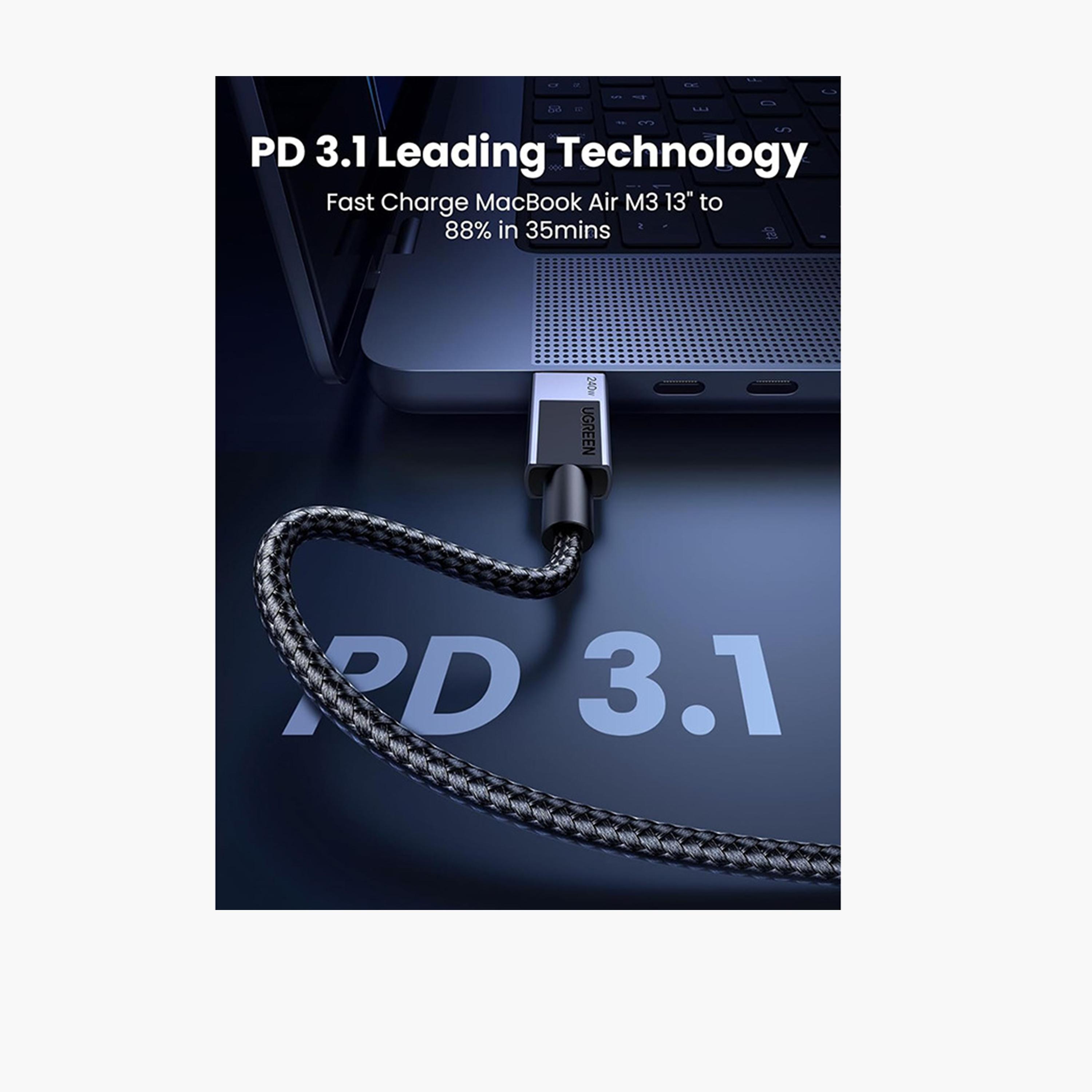 Ugreen Charging Cable Nylon Braided Fast Charging 240W USB-C To USB-C 1m - Gray-electronics-accessories-mobileaccesories-image-4