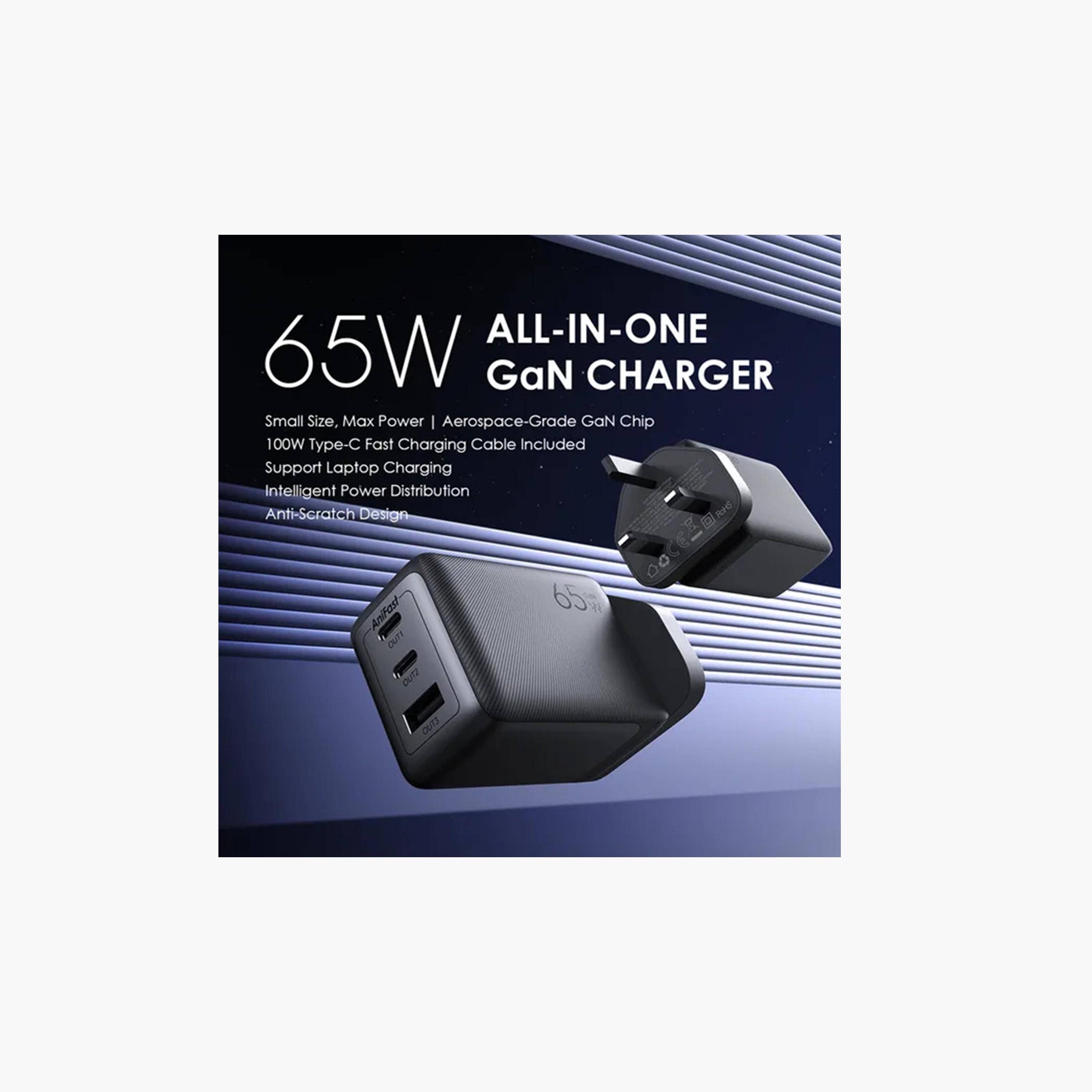 Oraimo Wall Charger HyperGaN 2 USB-C and USB Ports 65W With USB-C Cable - Black-electronics-accessories-mobileaccesories-image-3