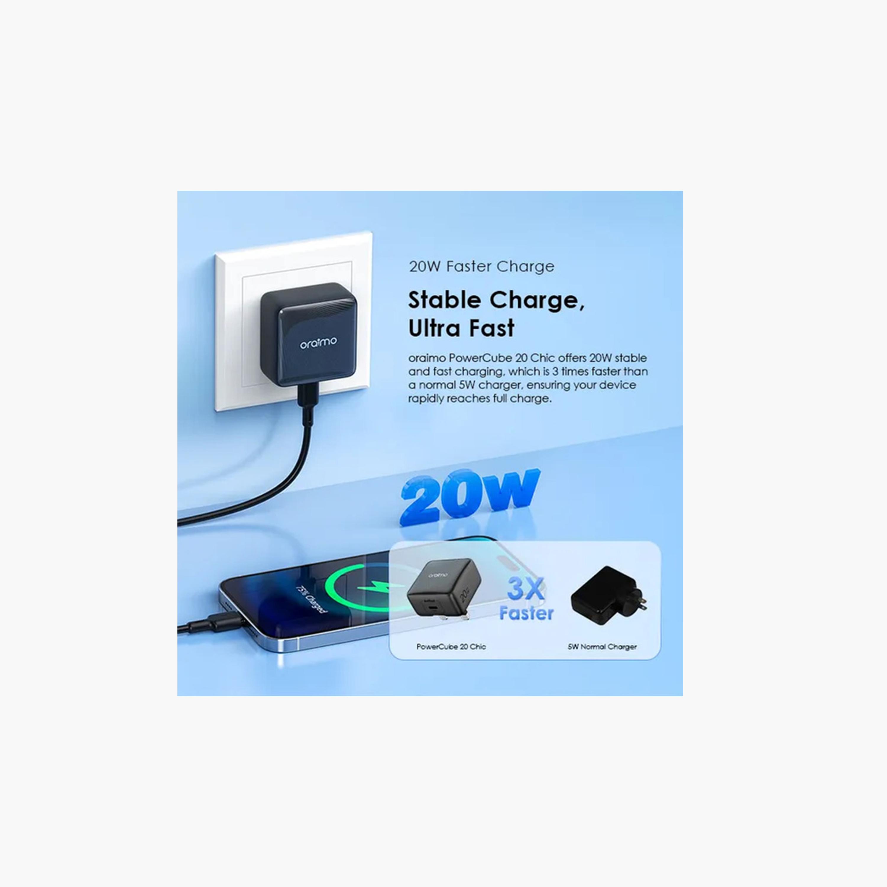 Oraimo Wall Charger PowerCube 20 Chic USB-C Port 20W With USB-C Cable - Black-electronics-accessories-mobileaccesories-image-3