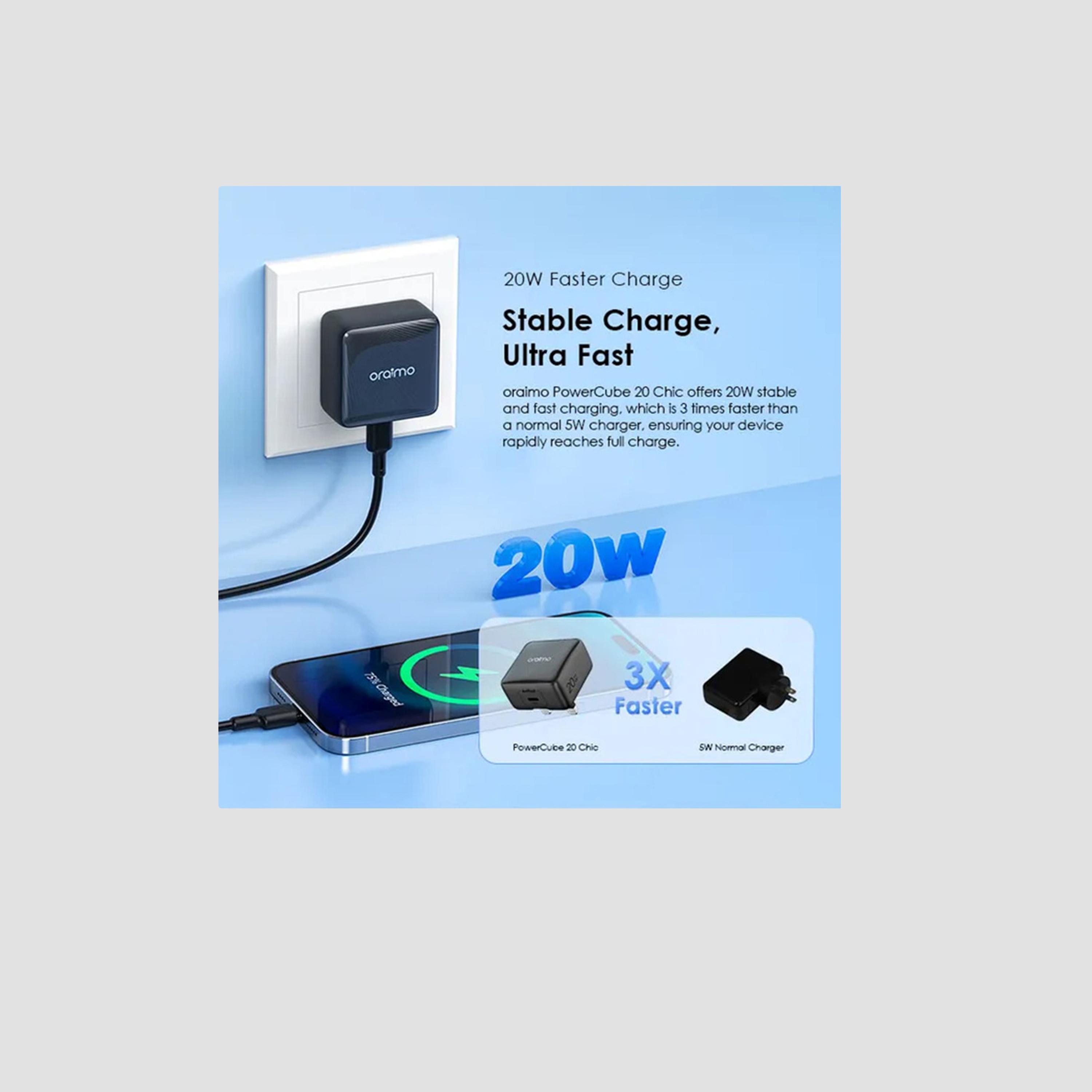 Oraimo Wall Charger PowerCube 20 Chic USB-C Port 20W With USB-C Cable - White-electronics-accessories-mobileaccesories-image-2