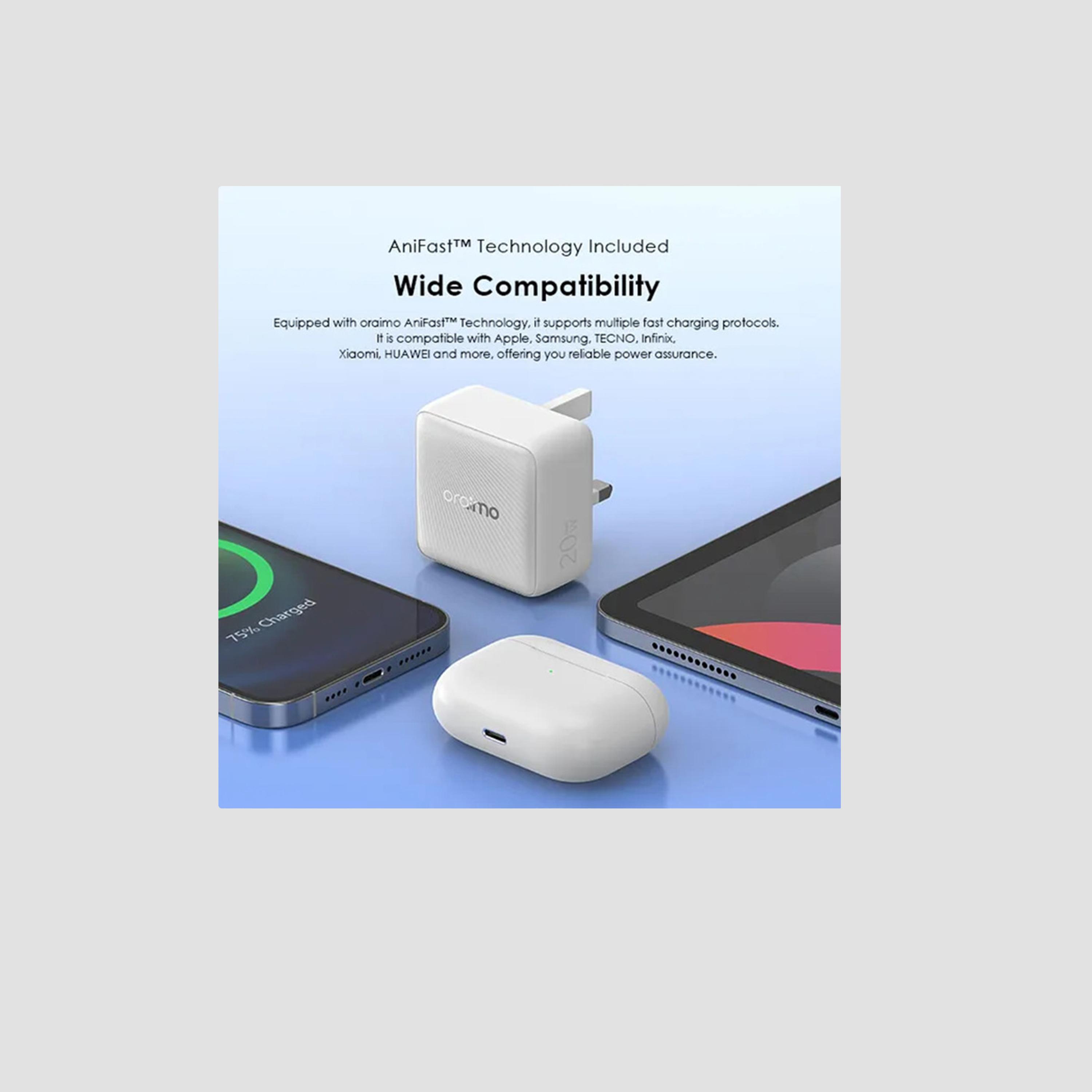 Oraimo Wall Charger PowerCube 20 Chic USB-C Port 20W With USB-C Cable - White-electronics-accessories-mobileaccesories-image-3
