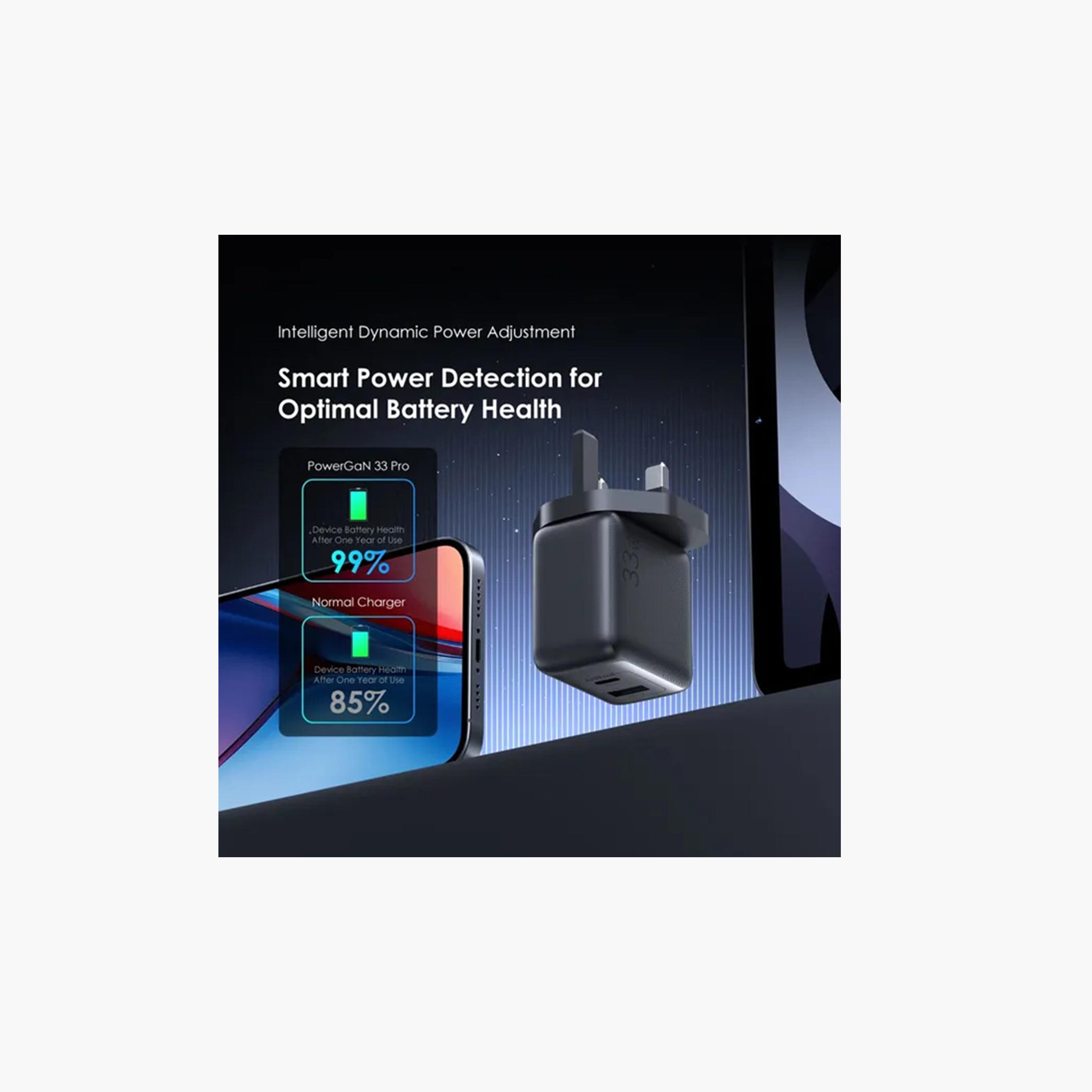 Oraimo Wall Charger PowerGaN 33 Pro USB-C and USB Ports 33W With Cable USB To USB-C - Black-electronics-accessories-mobileaccesories-image-5