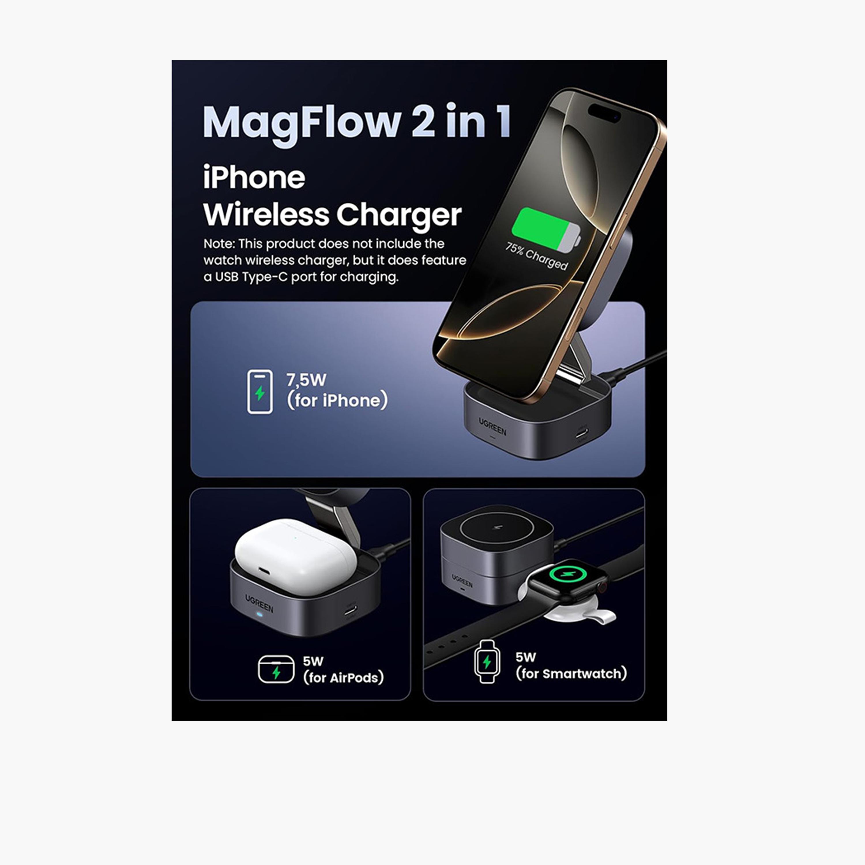 Ugreen 2-in-1 Foldable Wireless Fast Charging Station 15W - Gray-electronics-accessories-mobileaccesories-image-3