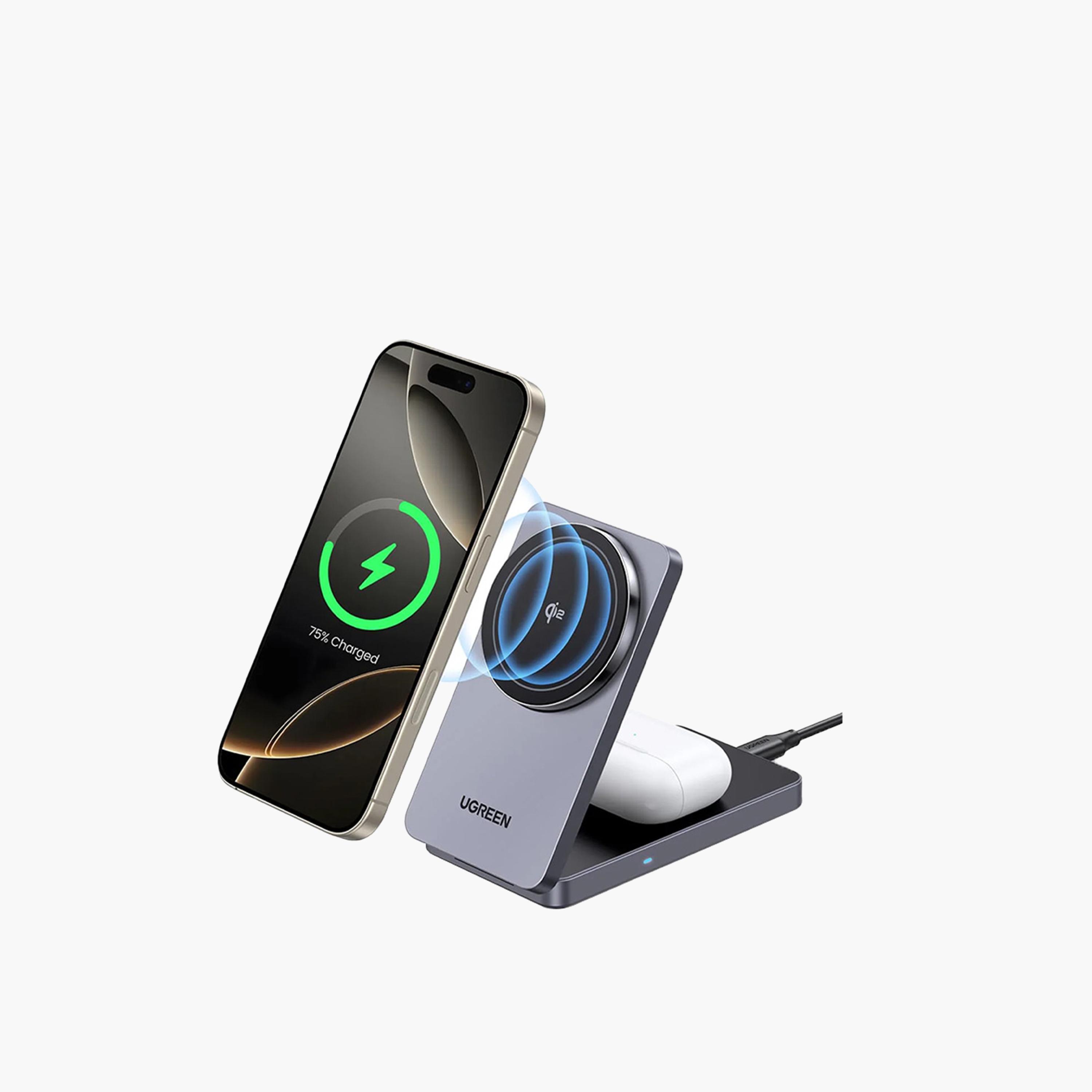Ugreen MagFlow MagSafe Magnetic Wireless Charger 2-in-1 - Gray-electronics-accessories-mobileaccesories-image-2