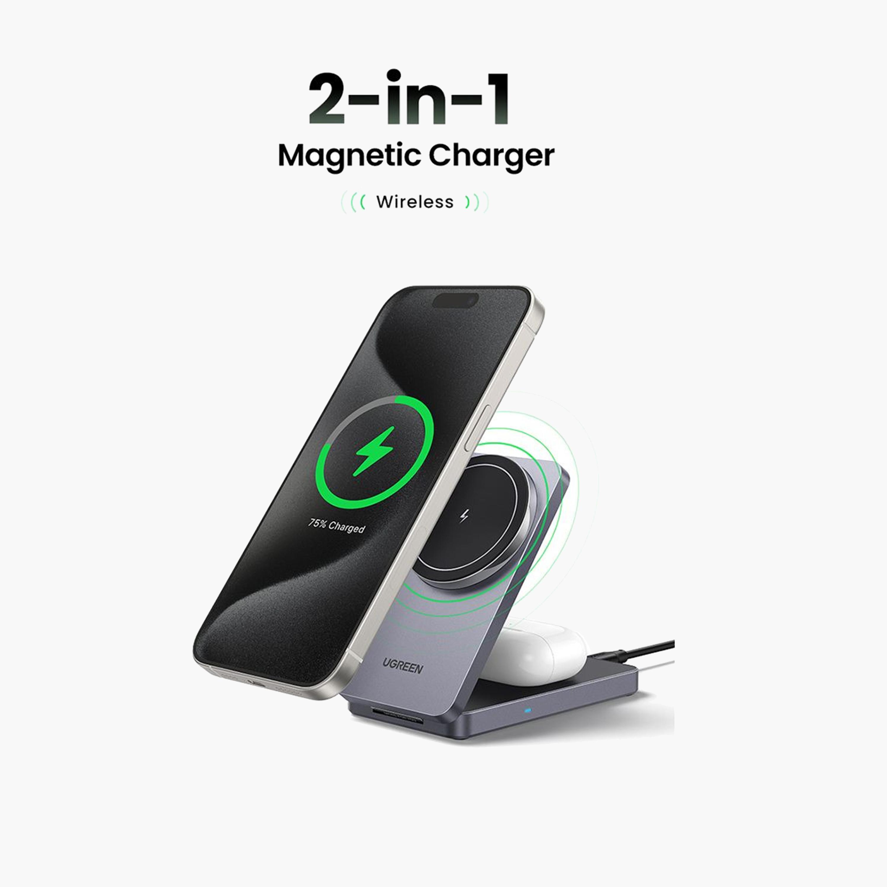 Ugreen MagFlow MagSafe Magnetic Wireless Charger 2-in-1 - Gray-electronics-accessories-mobileaccesories-image-4
