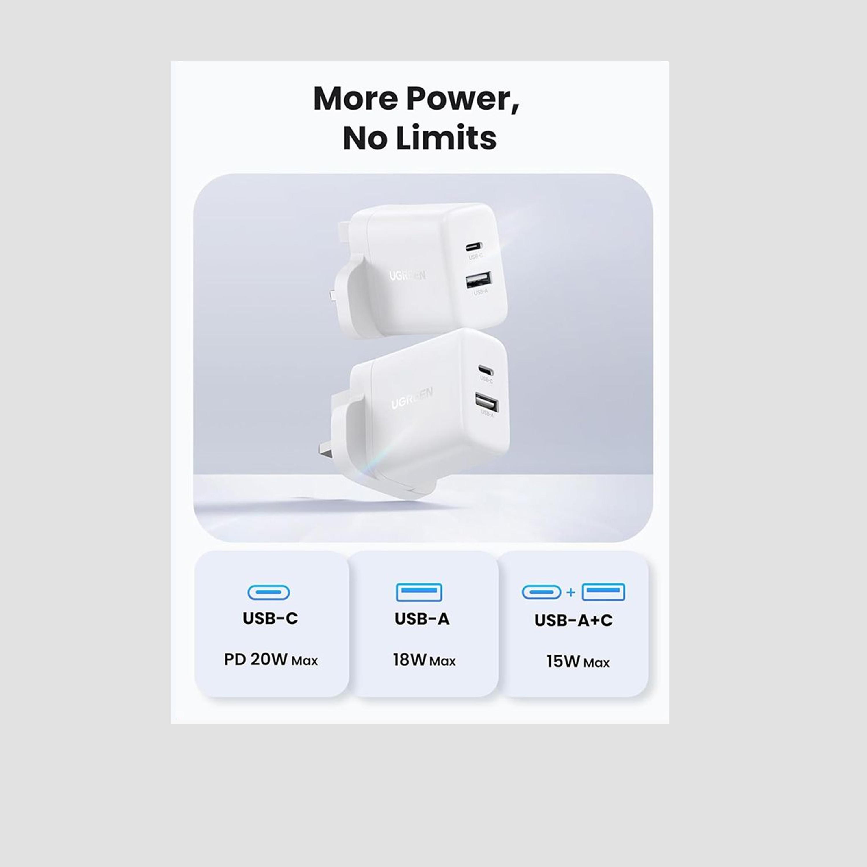 Ugreen Wall Charge USB-C and USB Ports 20W - White-electronics-accessories-mobileaccesories-image-3