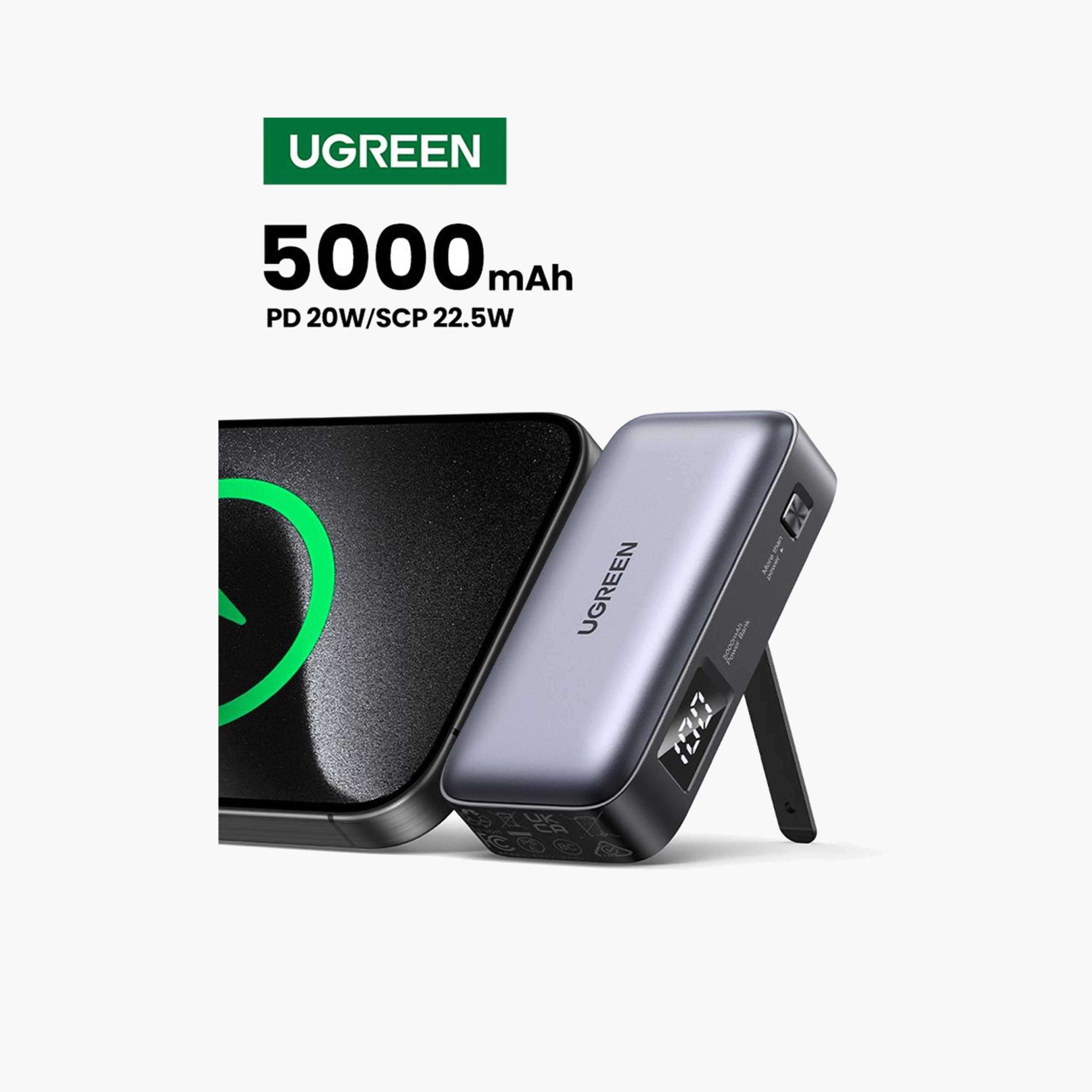 Ugreen Mini PowerBank With Built-in USB-C Connector and USB-C Port 5000mAh 22.5W - Gray-electronics-accessories-mobileaccesories-image-2