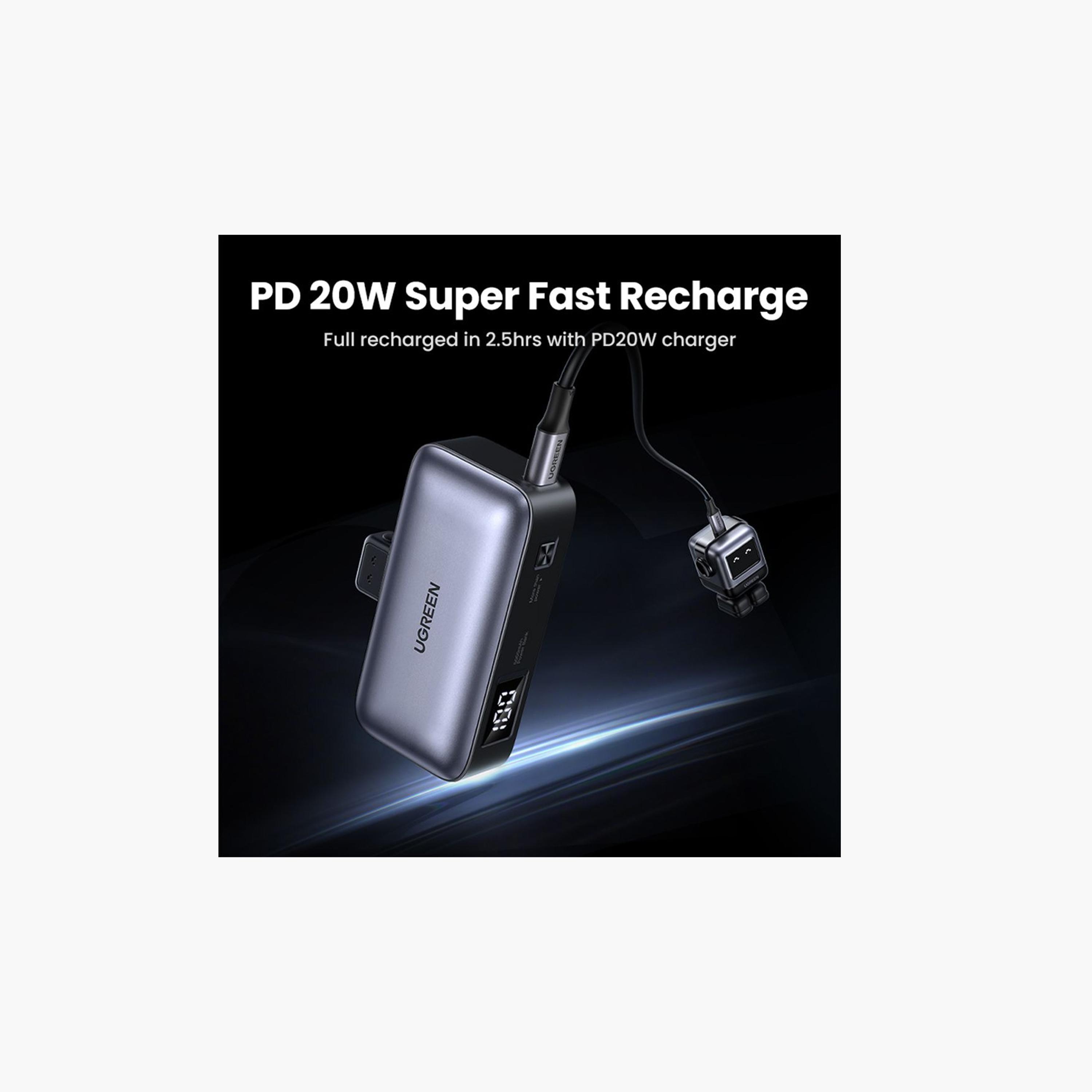 Ugreen Mini PowerBank With Built-in USB-C Connector and USB-C Port 5000mAh 22.5W - Gray-electronics-accessories-mobileaccesories-image-5