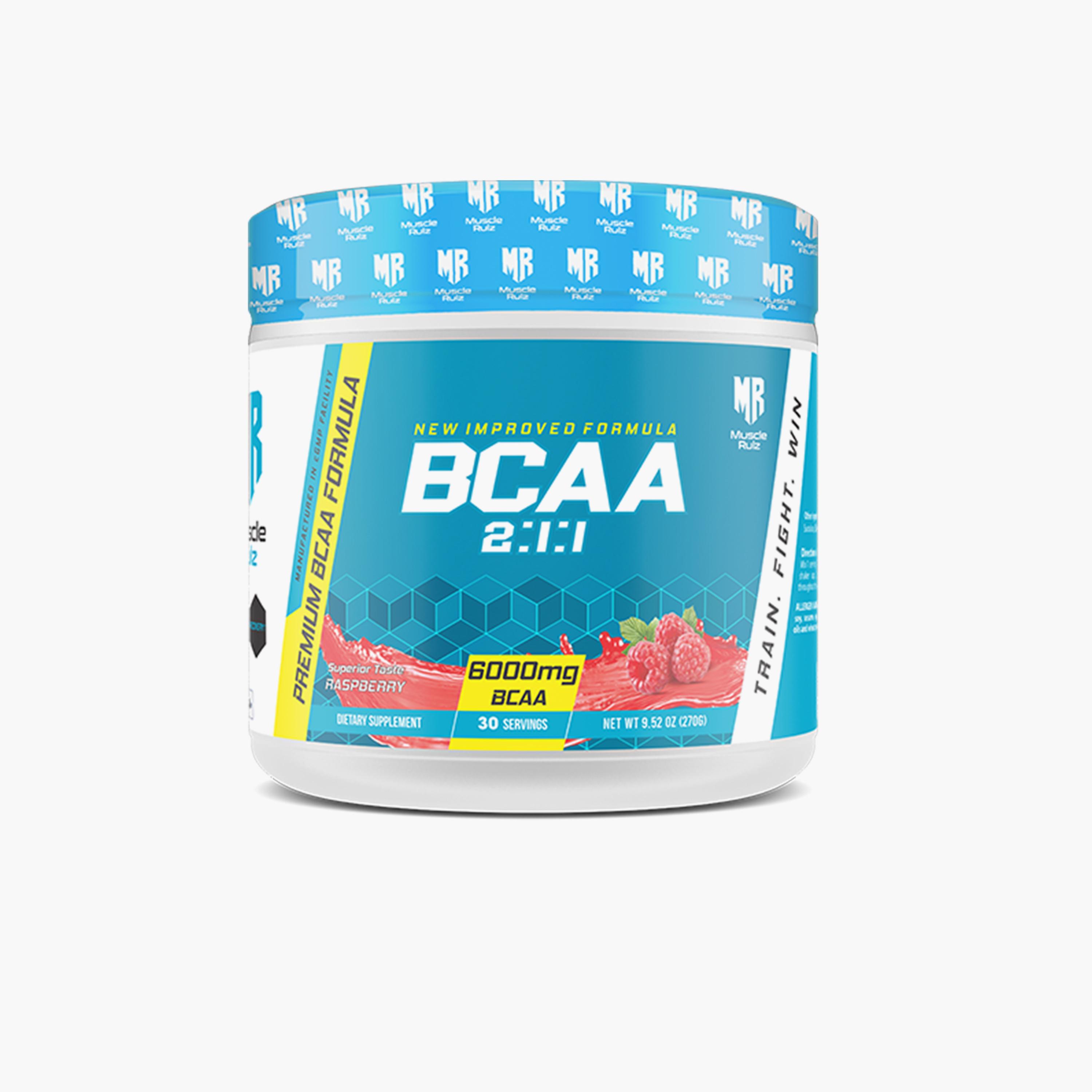 Muscle Rulz BCAA+B6 6000mg / 30 Servings - Raspberry-sports-nutrition-prepostworkout-image-1