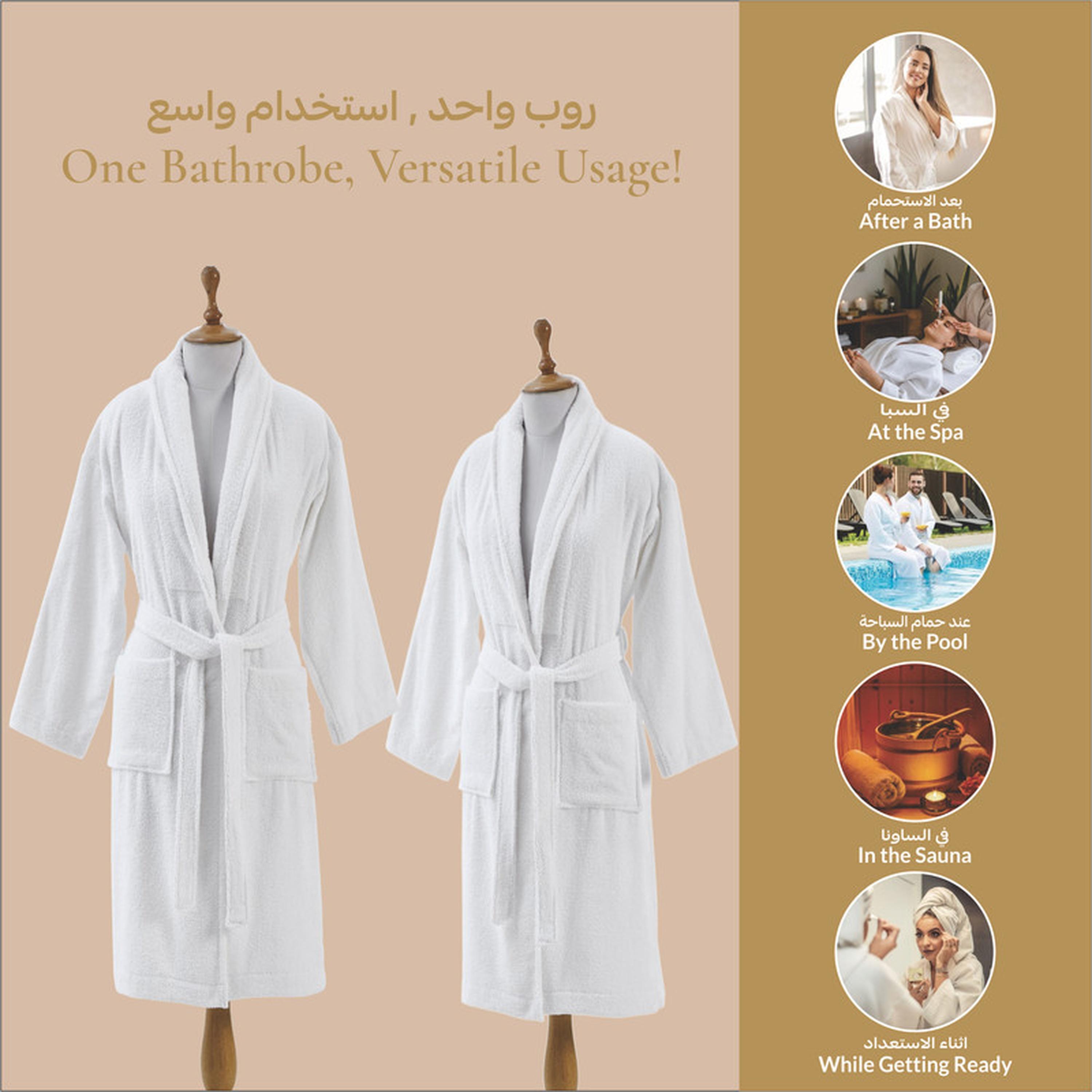 Solid 400 GSM Cotton Terry Shawl Collar Bathrobe with Pockets - Large & Extra Large-household-bathandlaundry-bathlinen-bathrobesandslippers-bathrobes-image-5