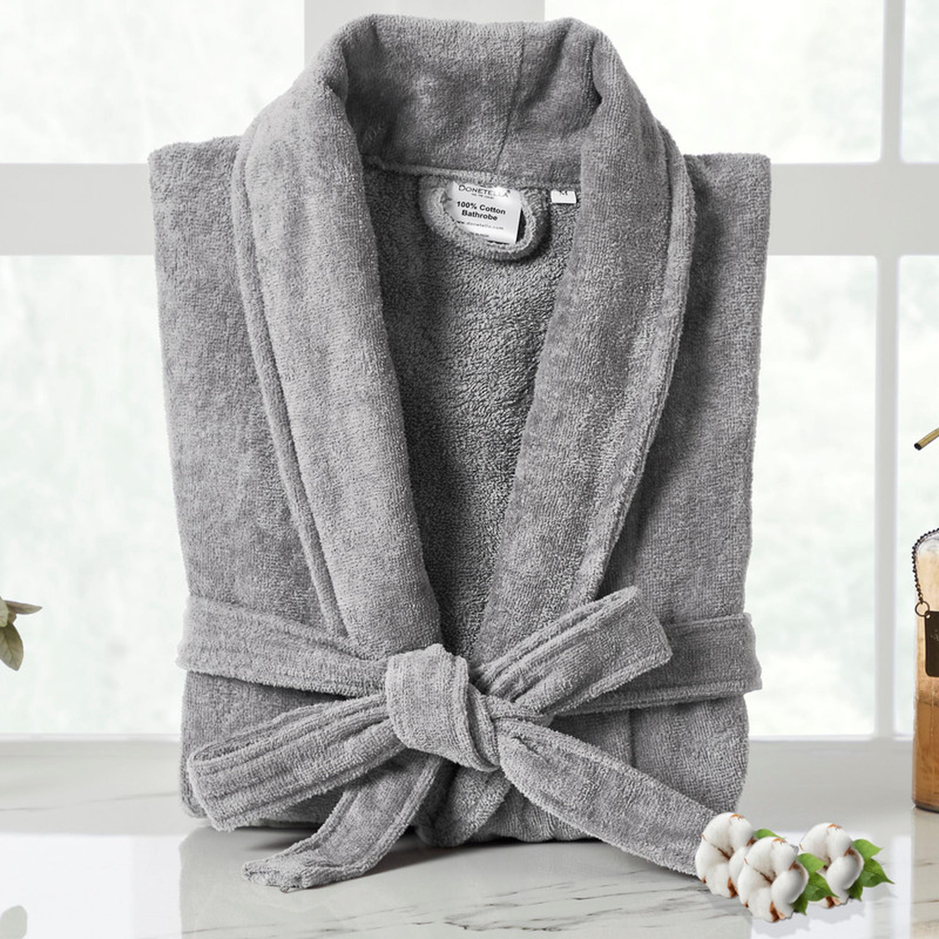 Solid 400 GSM Cotton Velour Shawl Collar Bathrobe with Pockets - Small & Medium-household-bathandlaundry-bathlinen-bathrobesandslippers-bathrobes-image-1