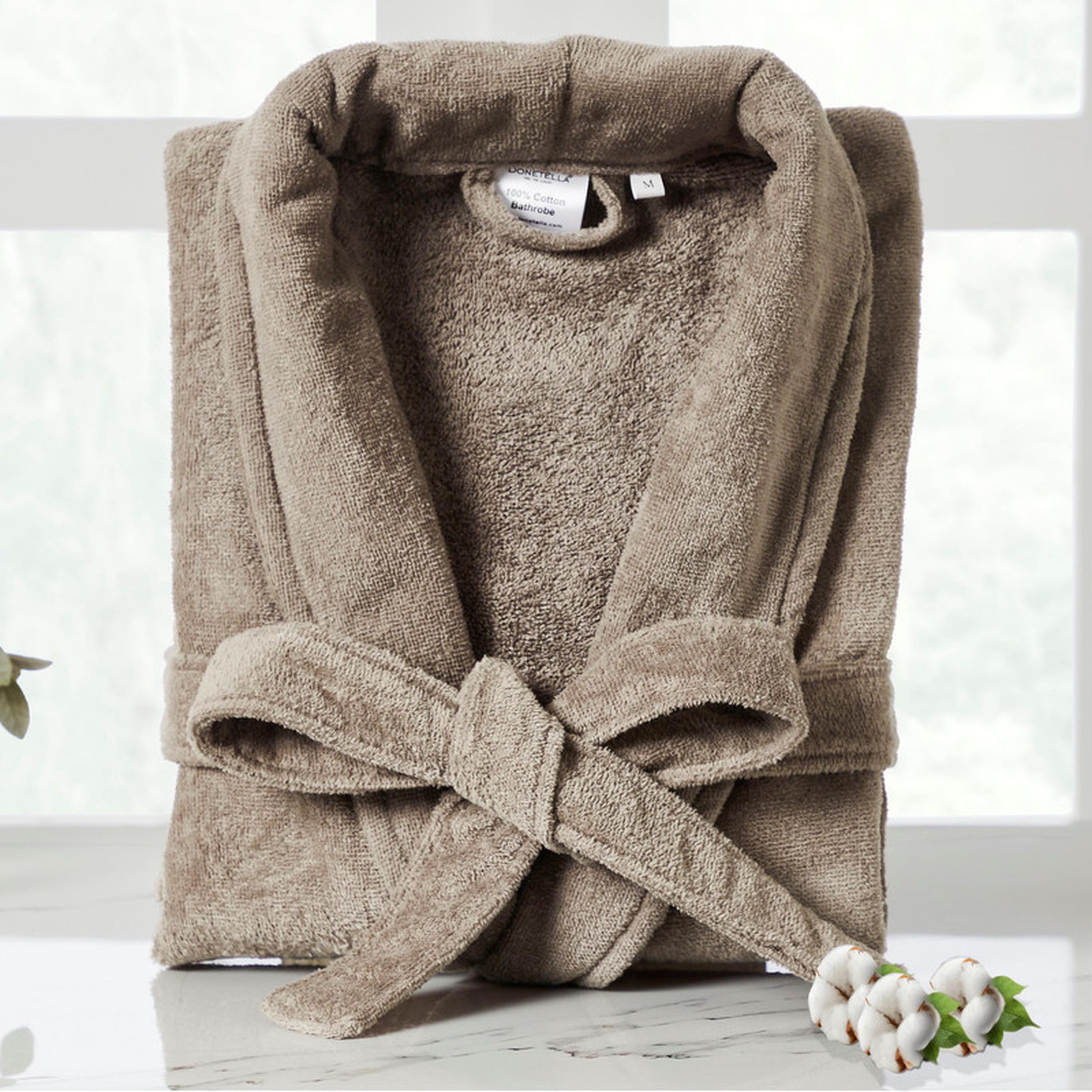 Solid 400 GSM Velour Shawl Collar Bathrobe with Pockets - Large & Extra Large-household-bathandlaundry-bathlinen-bathrobesandslippers-bathrobes-image-1