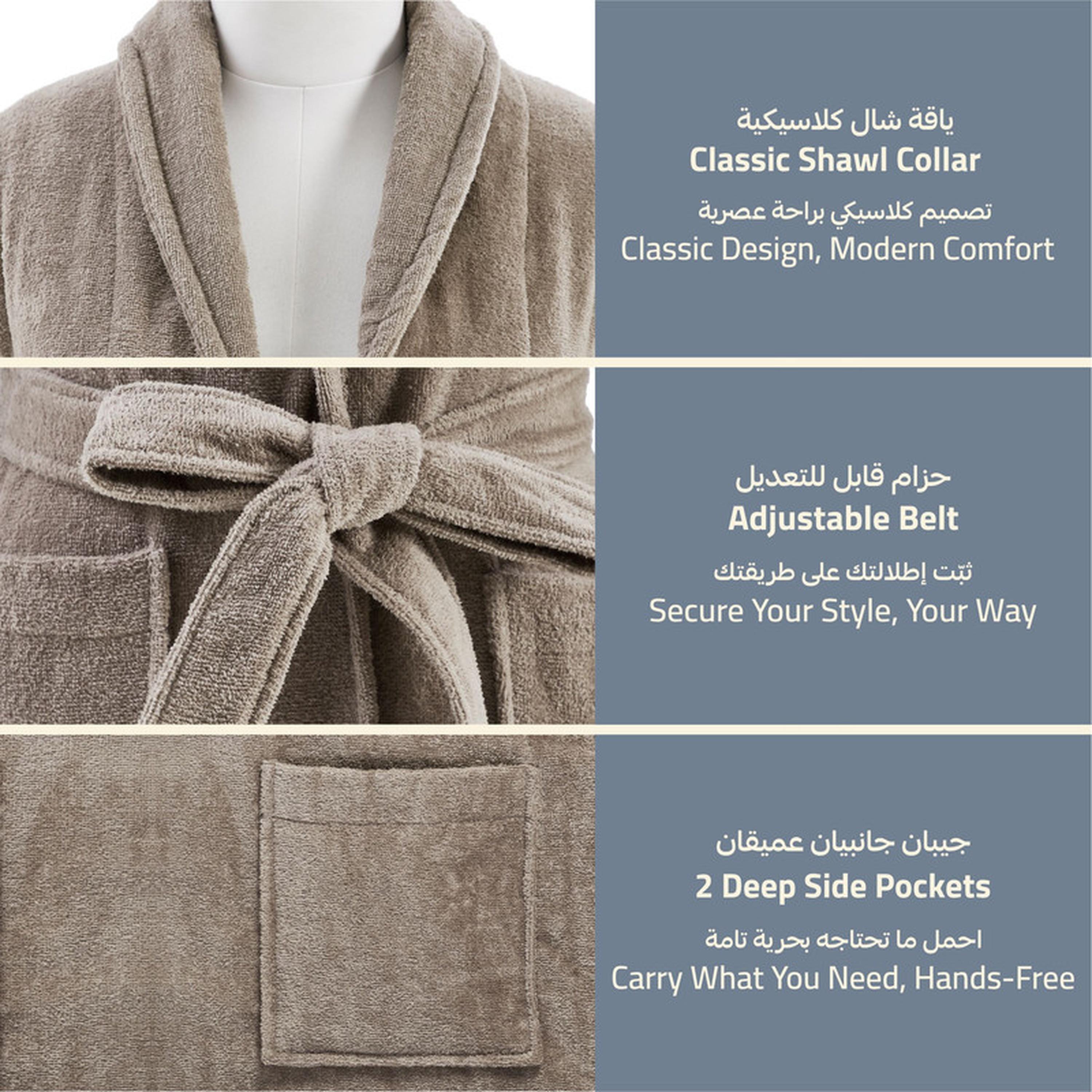 Solid 400 GSM Velour Shawl Collar Bathrobe with Pockets - Large & Extra Large-household-bathandlaundry-bathlinen-bathrobesandslippers-bathrobes-image-2