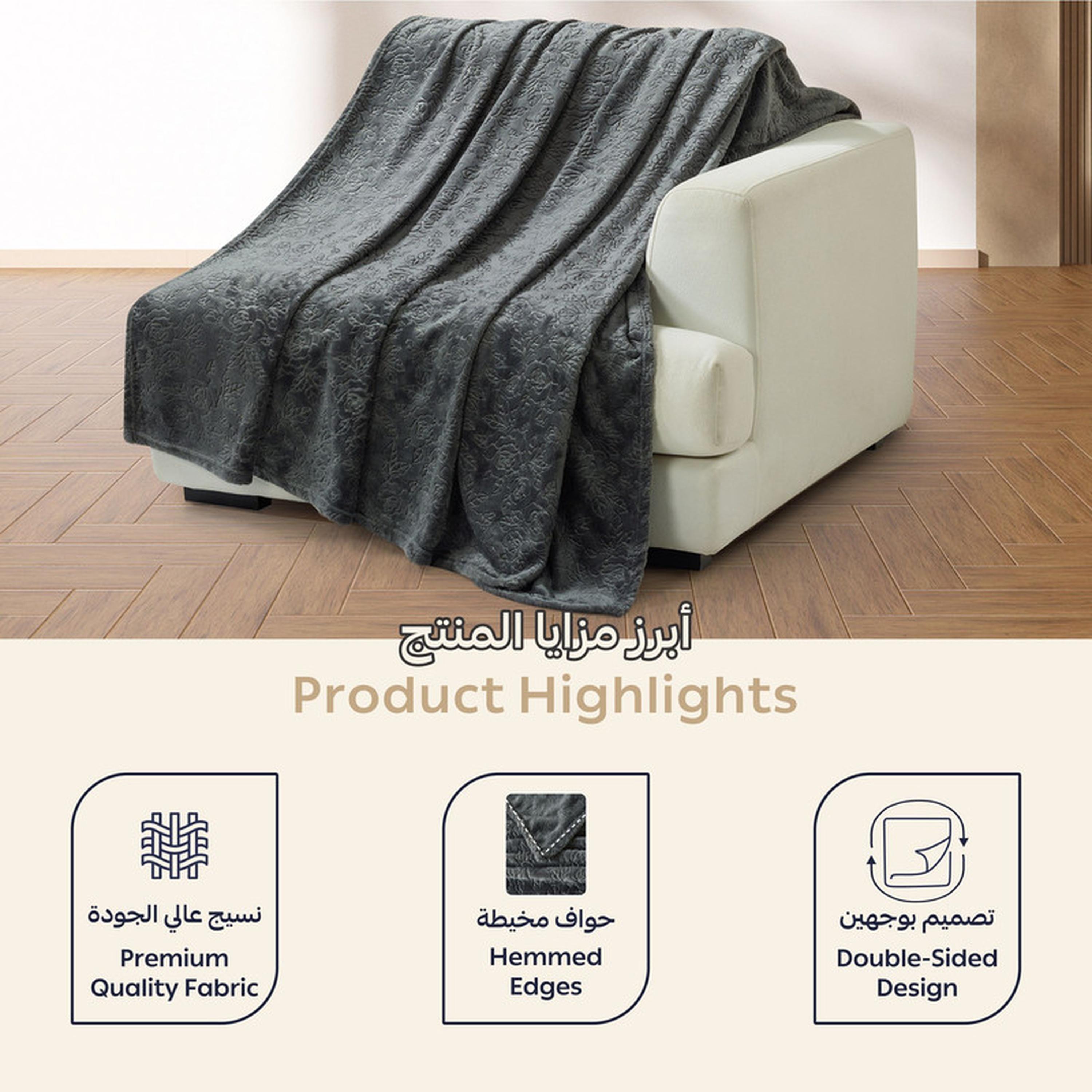 Floral Textured Fleece King Blanket - 210x240 cms-household-bedding-blankets-image-4