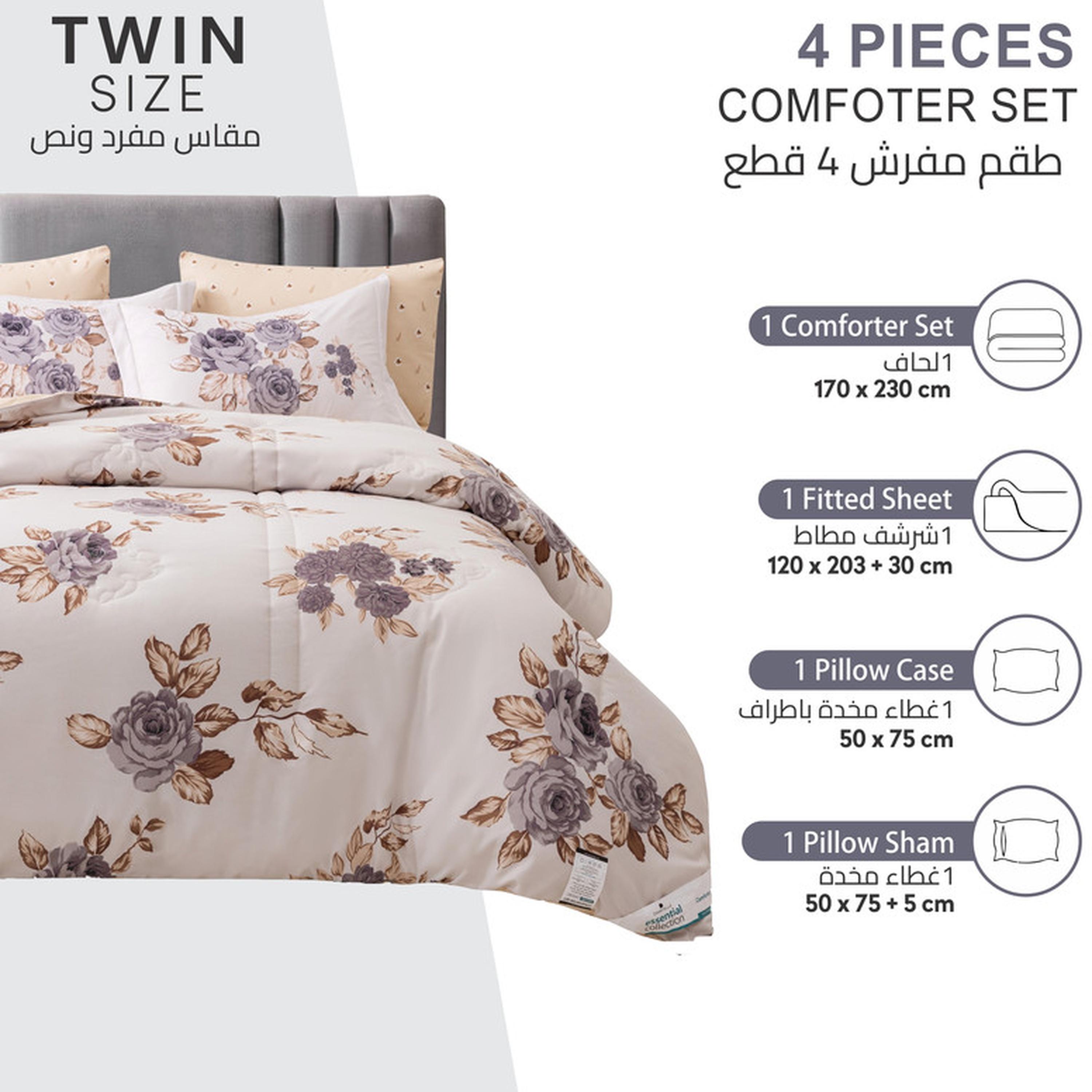 Floral Print 4-Piece Twin Comforter Set - 170x230 cms-household-bedding-comfortersandbedspreads-comforters-image-29