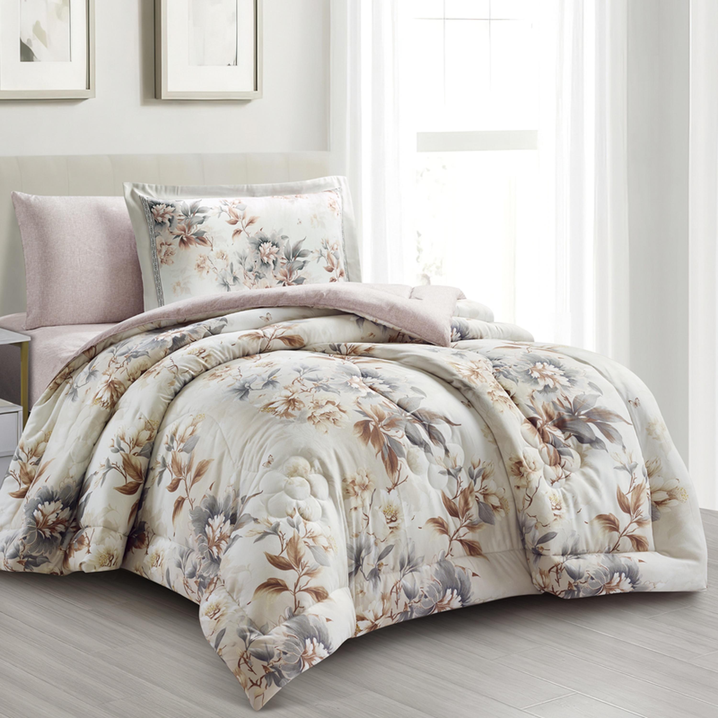 Floral Print 4-Piece Twin Comforter Set - 170x230 cms-household-bedding-comfortersandbedspreads-comforters-image-1