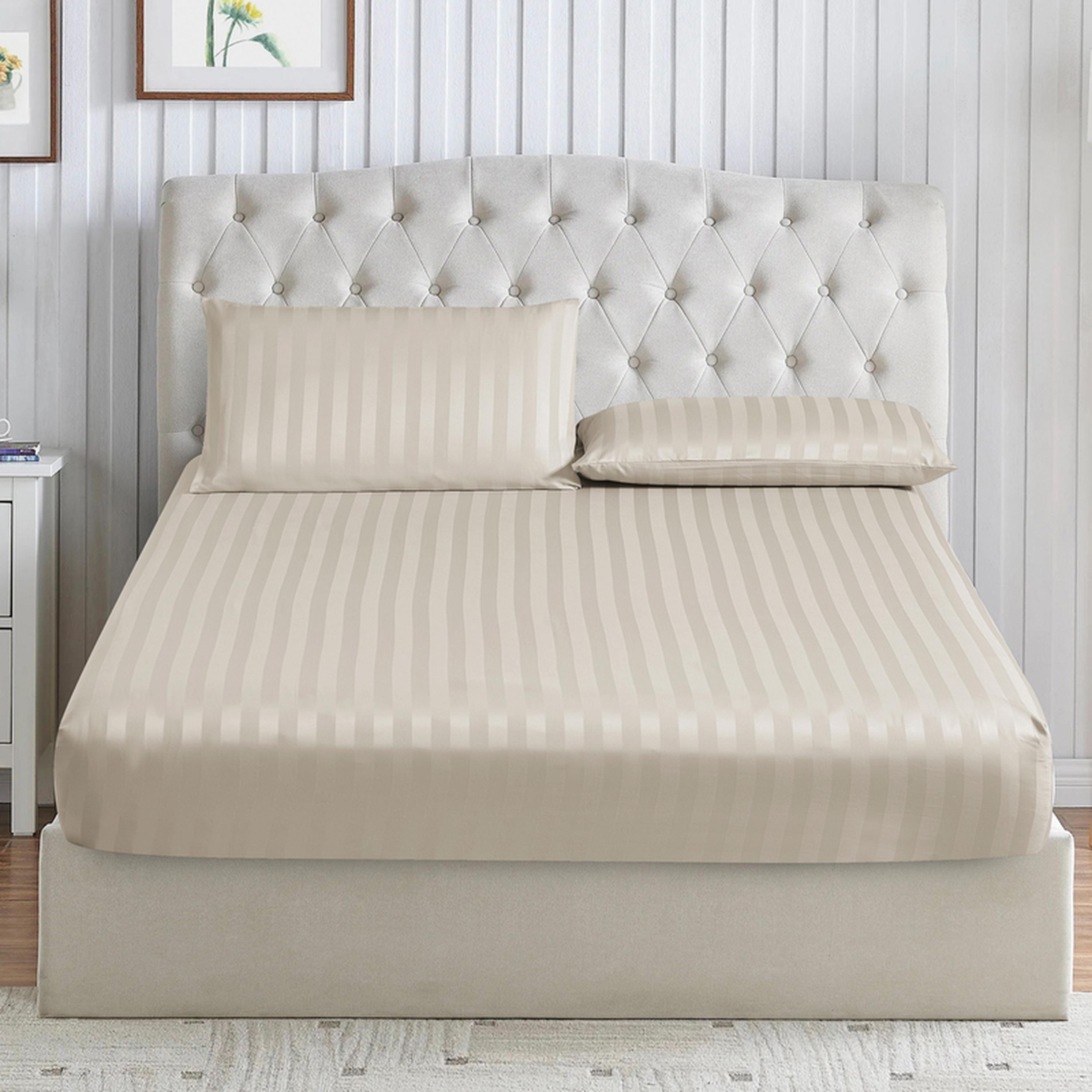 طقم شرشف مطاطي كوين مقلم 3 قطع من دونتيلا - 150x200 سم-household-bedding-sheetsandpillowcases-fittedsheets-image-1
