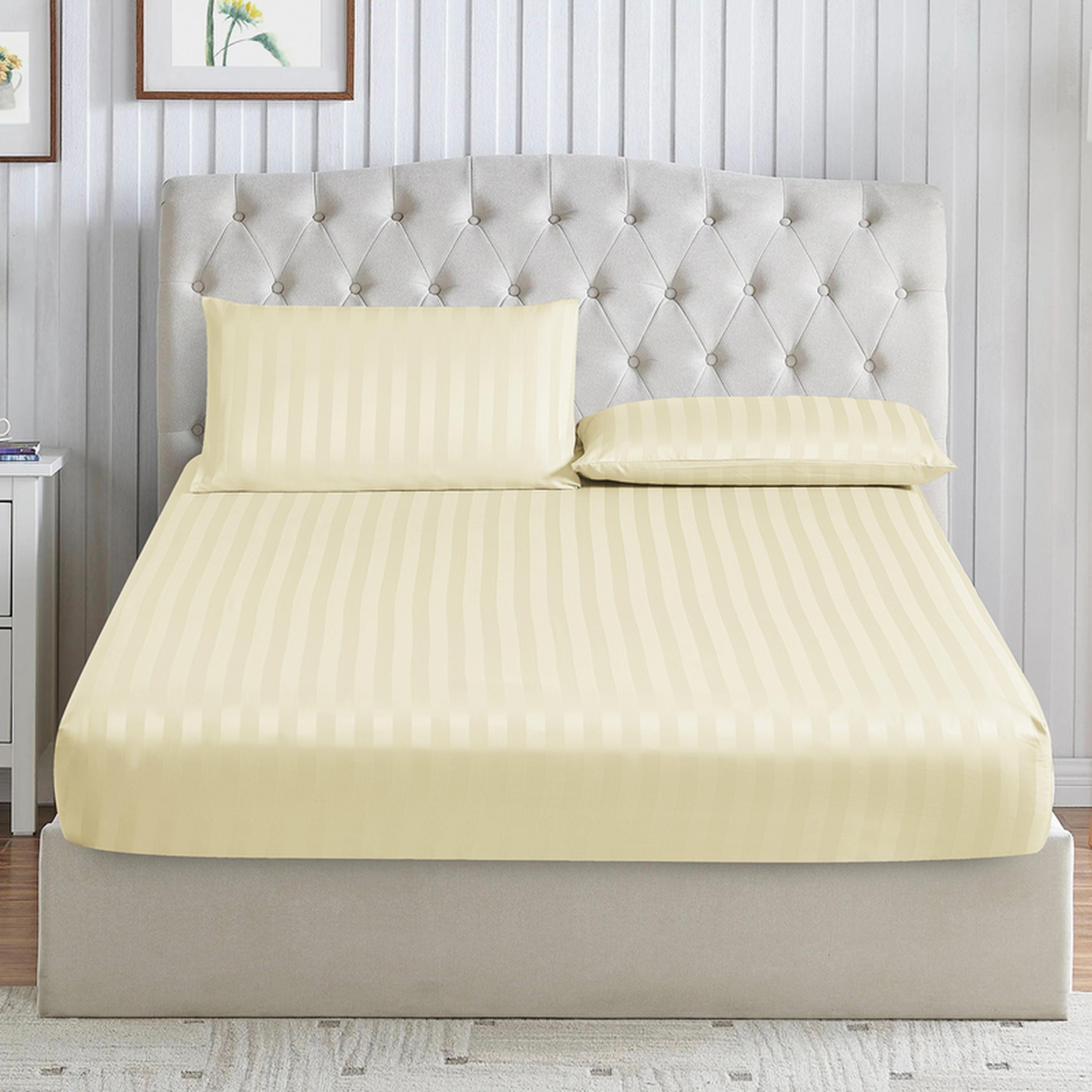 Striped 3-Piece Queen Fitted Sheet Set - 150x200 cms-household-bedding-sheetsandpillowcases-fittedsheets-image-1