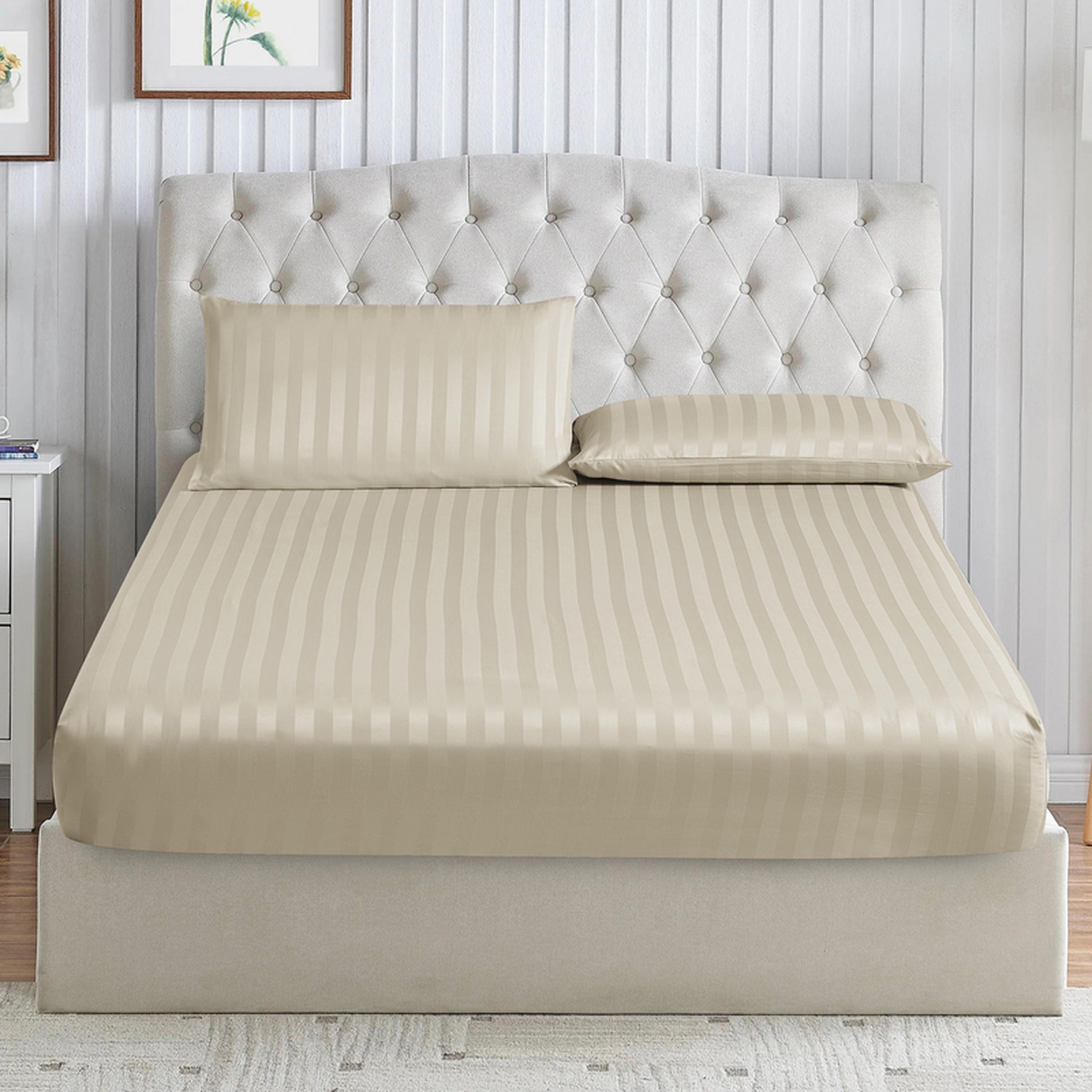 Striped 3-Piece Queen Fitted Sheet Set - 150x200 cms-household-bedding-sheetsandpillowcases-fittedsheets-image-1