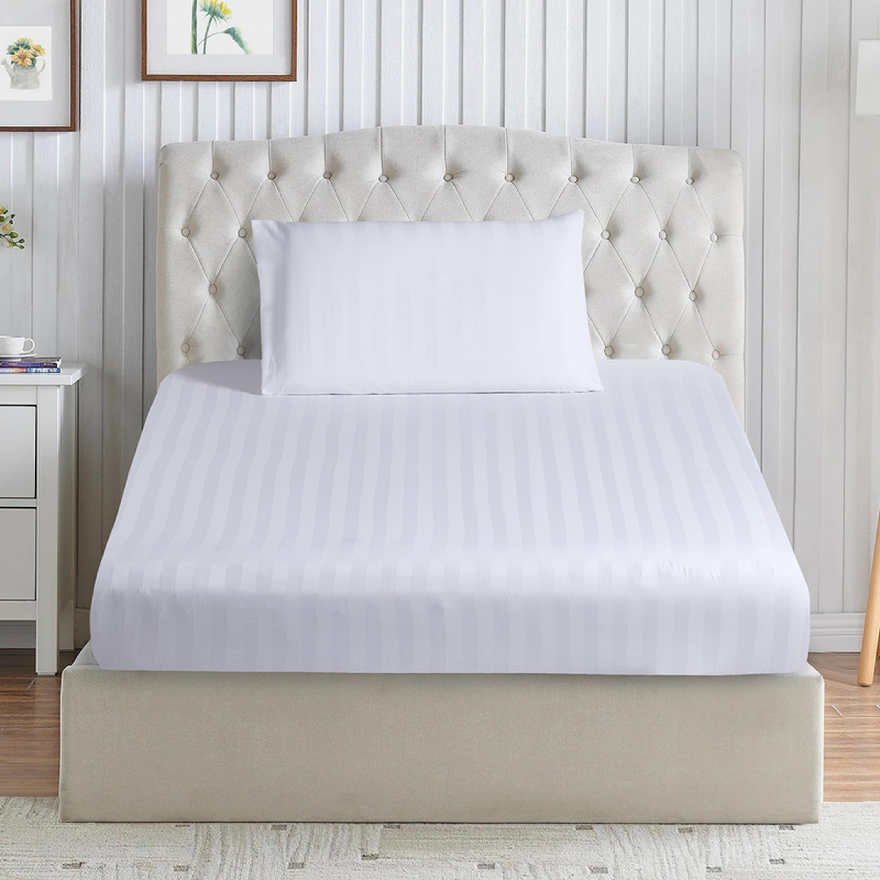 Striped 2-Piece Deep Pocket Twin Fitted Sheet Set - 120x200 cms-household-bedding-sheetsandpillowcases-fittedsheets-image-1