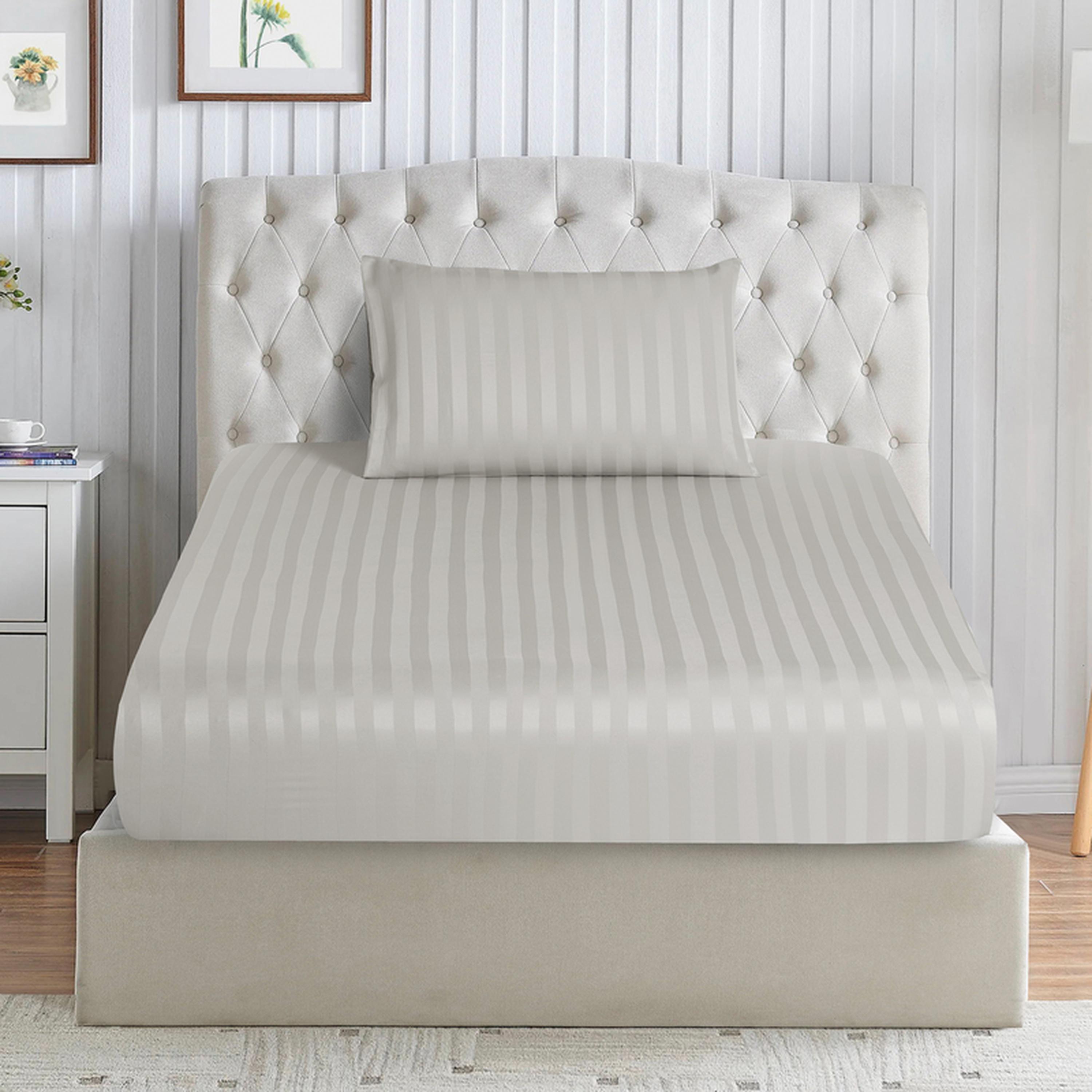 Striped 2-Piece Deep Pocket Twin Fitted Sheet Set - 120x200 cms-household-bedding-sheetsandpillowcases-fittedsheets-image-1