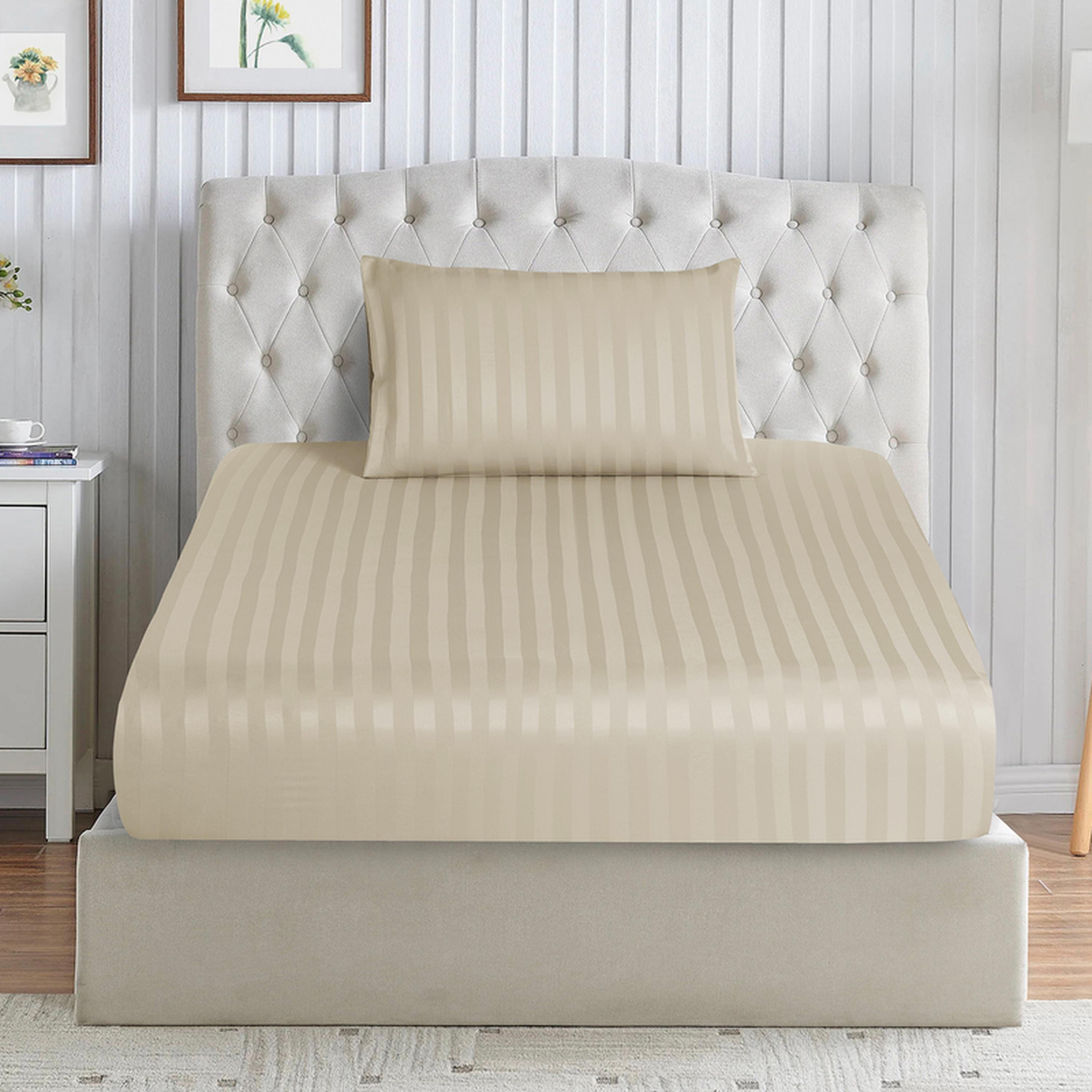 Striped 2-Piece Deep Pocket Twin Fitted Sheet Set - 120x200 cms-household-bedding-sheetsandpillowcases-fittedsheets-image-1