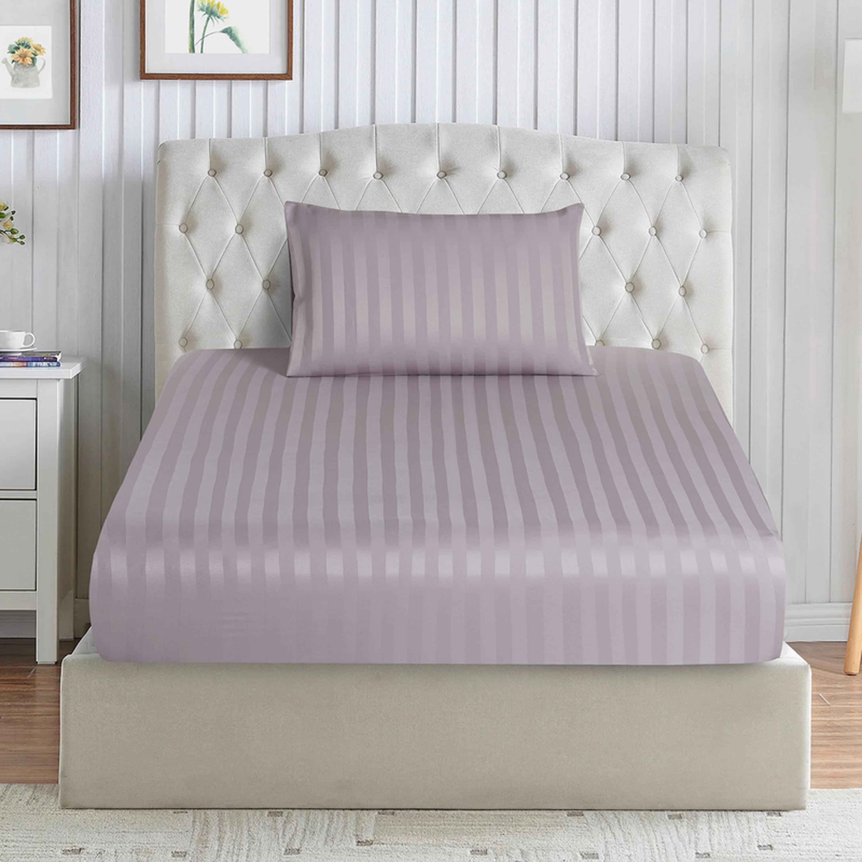 Striped 2-Piece Deep Pocket Twin Fitted Sheet Set - 120x200 cms-household-bedding-sheetsandpillowcases-fittedsheets-image-1
