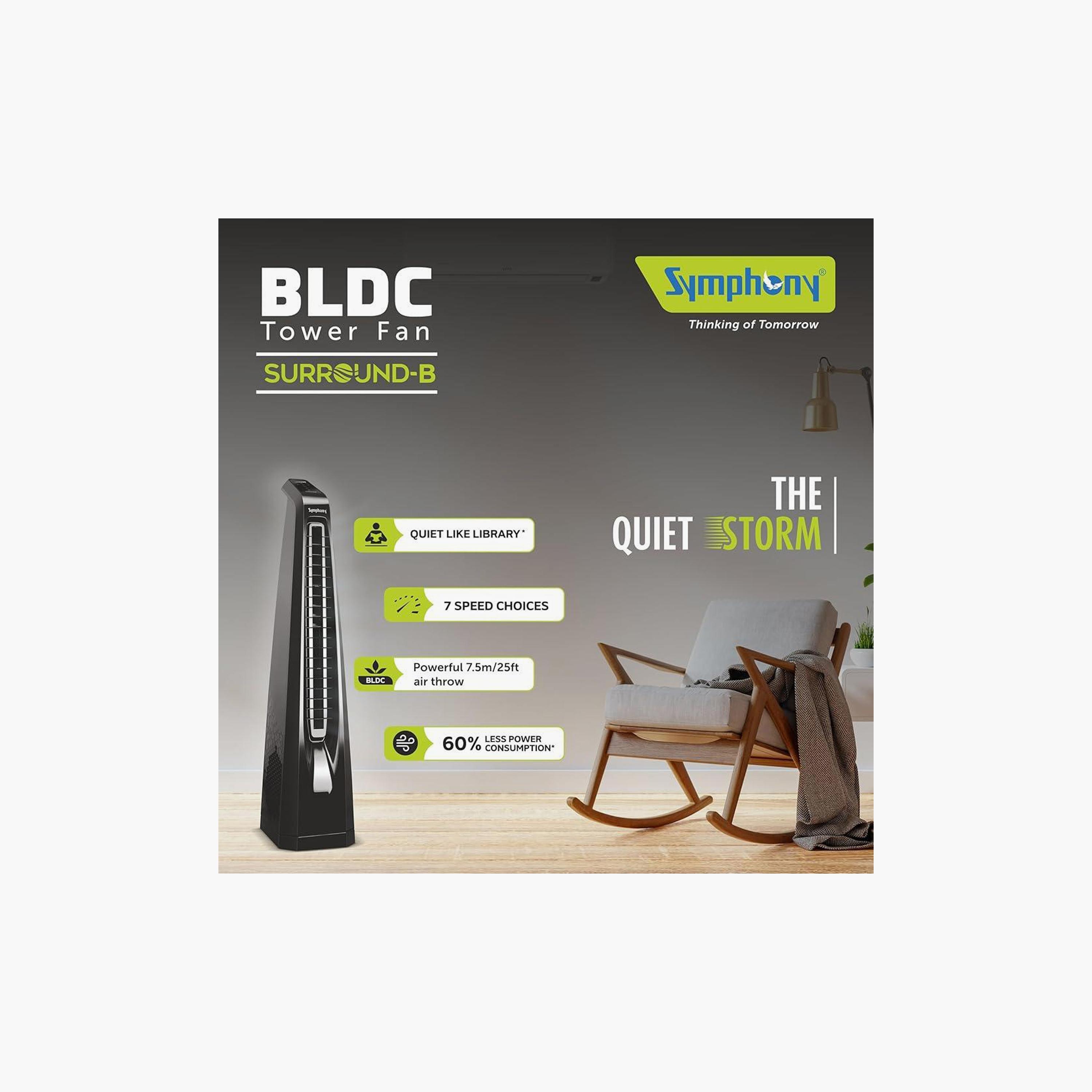 Symphony Silent Tower Fan for Home with BLDC Motor Black | Surround B-household-appliances-homeappliances-fans-image-3