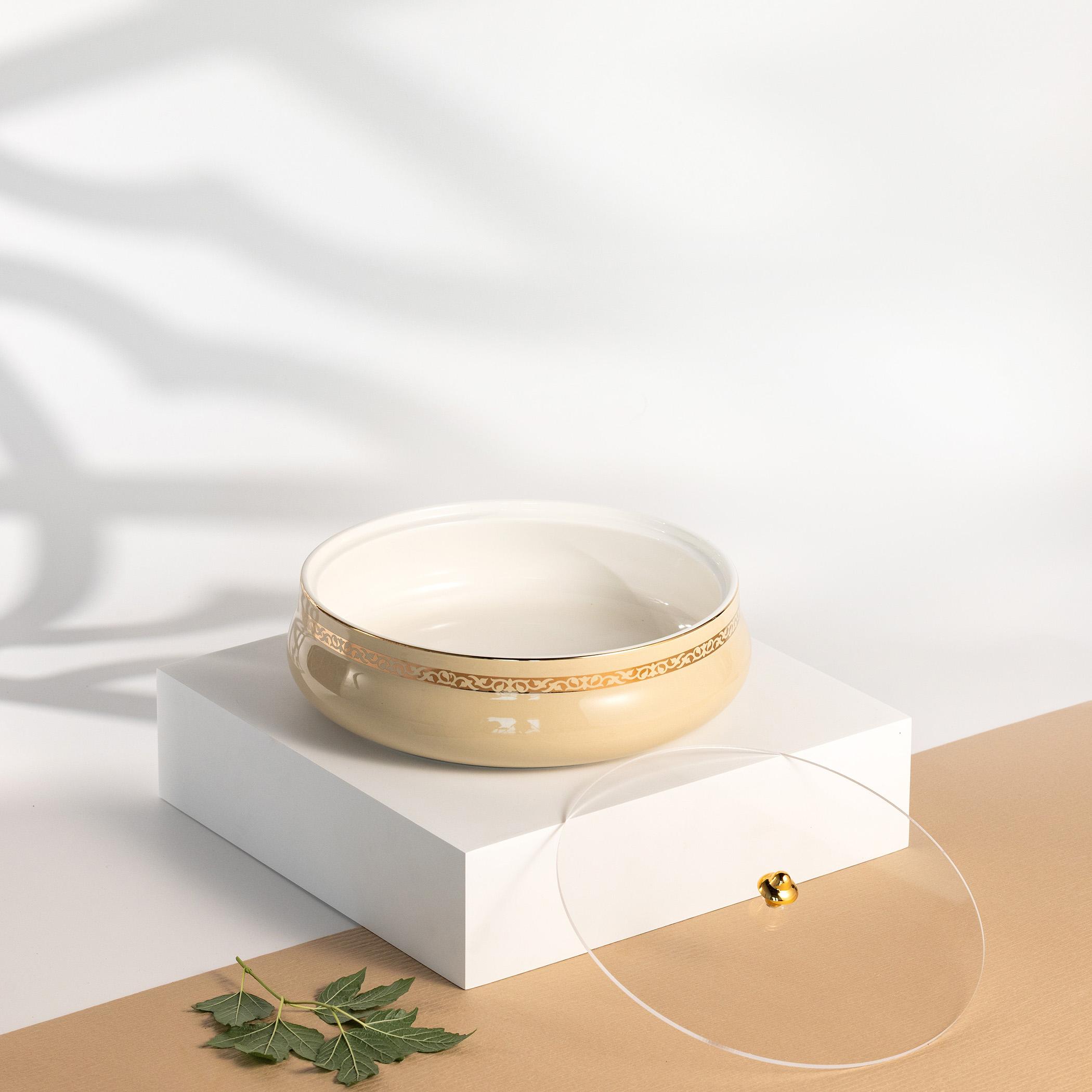 وعاء تقديم سيراميك بغطاء من أوتانتيك - 25x6 سم-household-dining-dinnerware-bowls-image-1