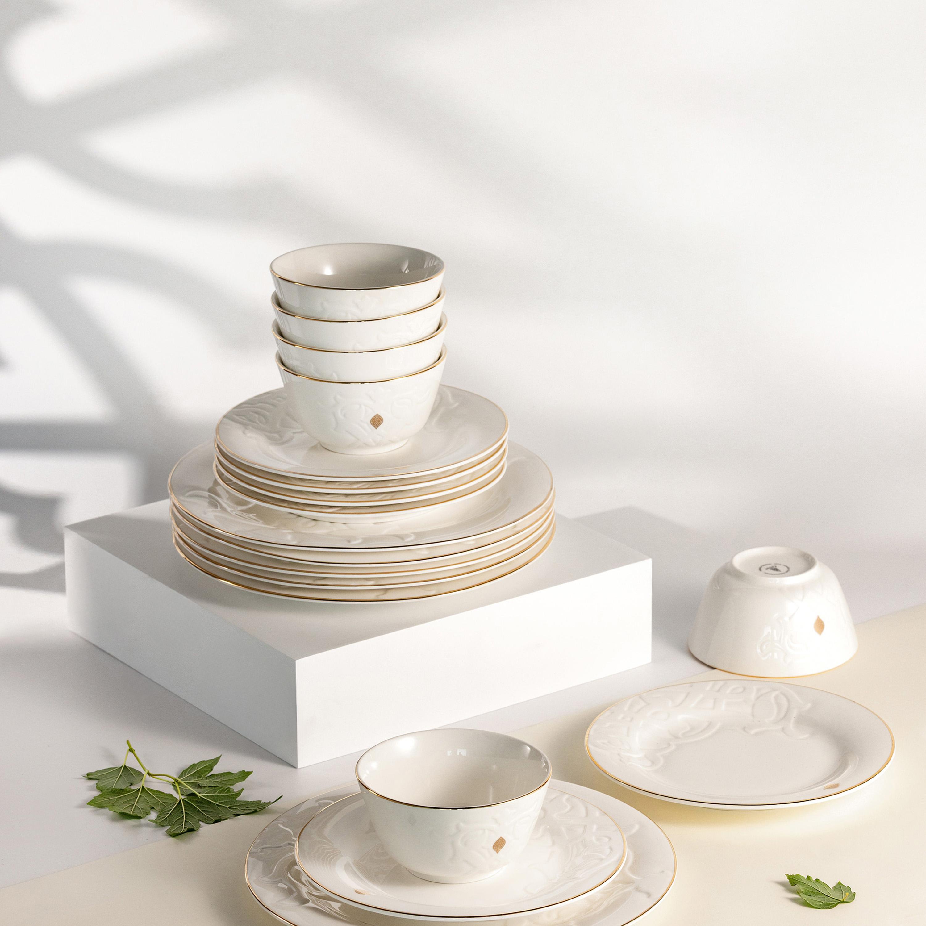 طقم عشاء سيراميك منقوش 18 قطعة من أوتانتيك-household-dining-dinnerware-dinnersets-image-1
