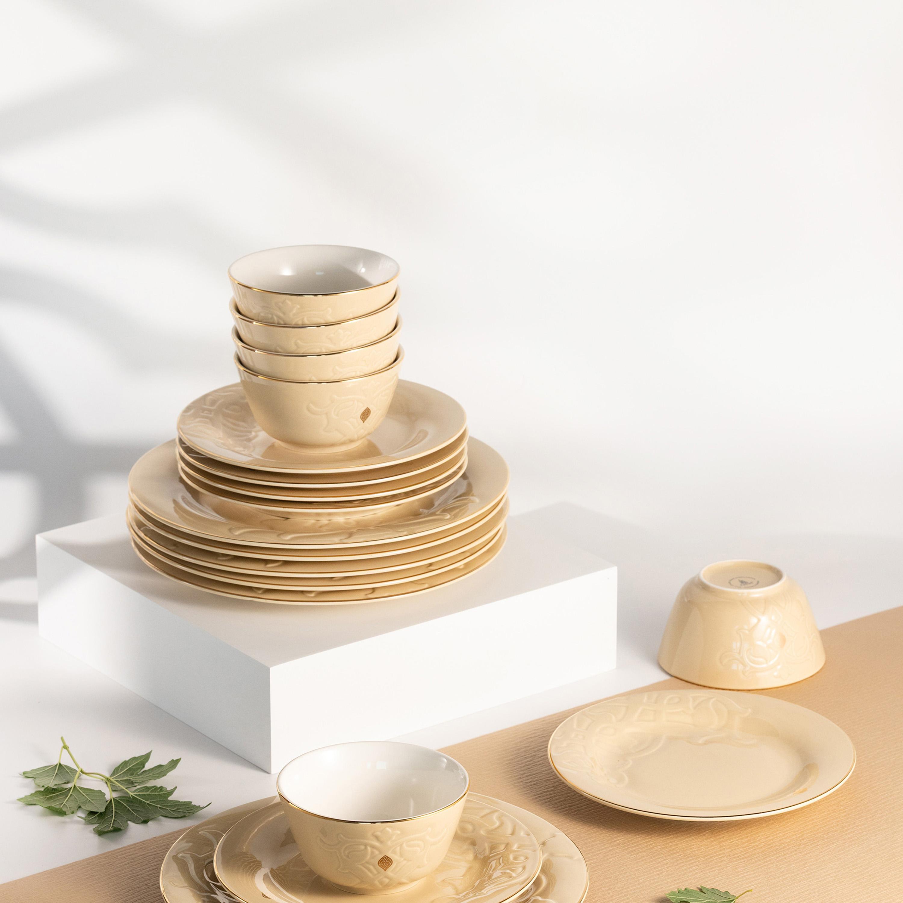 طقم عشاء بورسلان منقوش 18 قطعة من أوتانتيك-household-dining-dinnerware-dinnersets-image-1