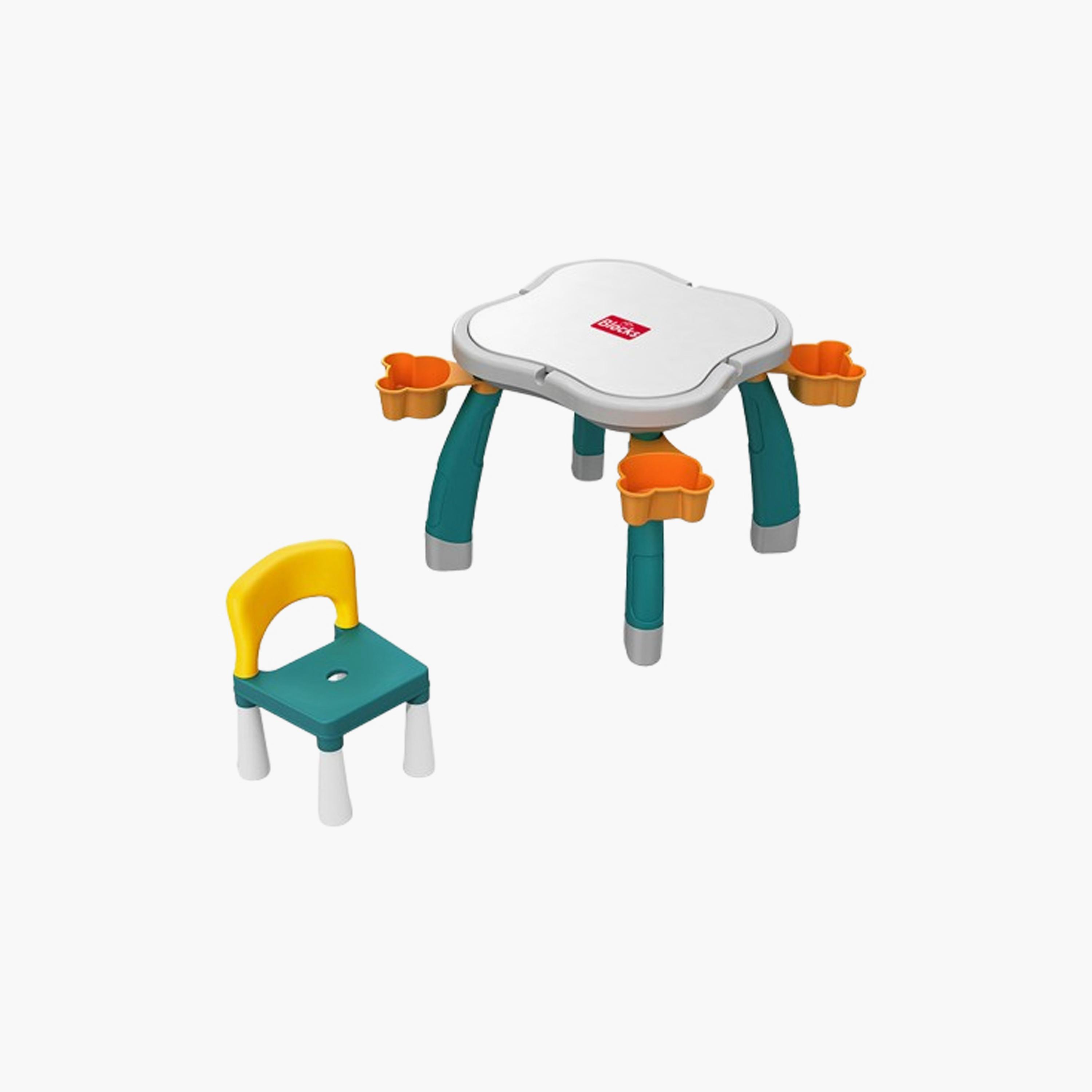 Kikibebe 100-Piece Plum Blossom Shape Building Block Table with Chair - Deep Lake Green-toys-buildingblocks-blocks-image-1