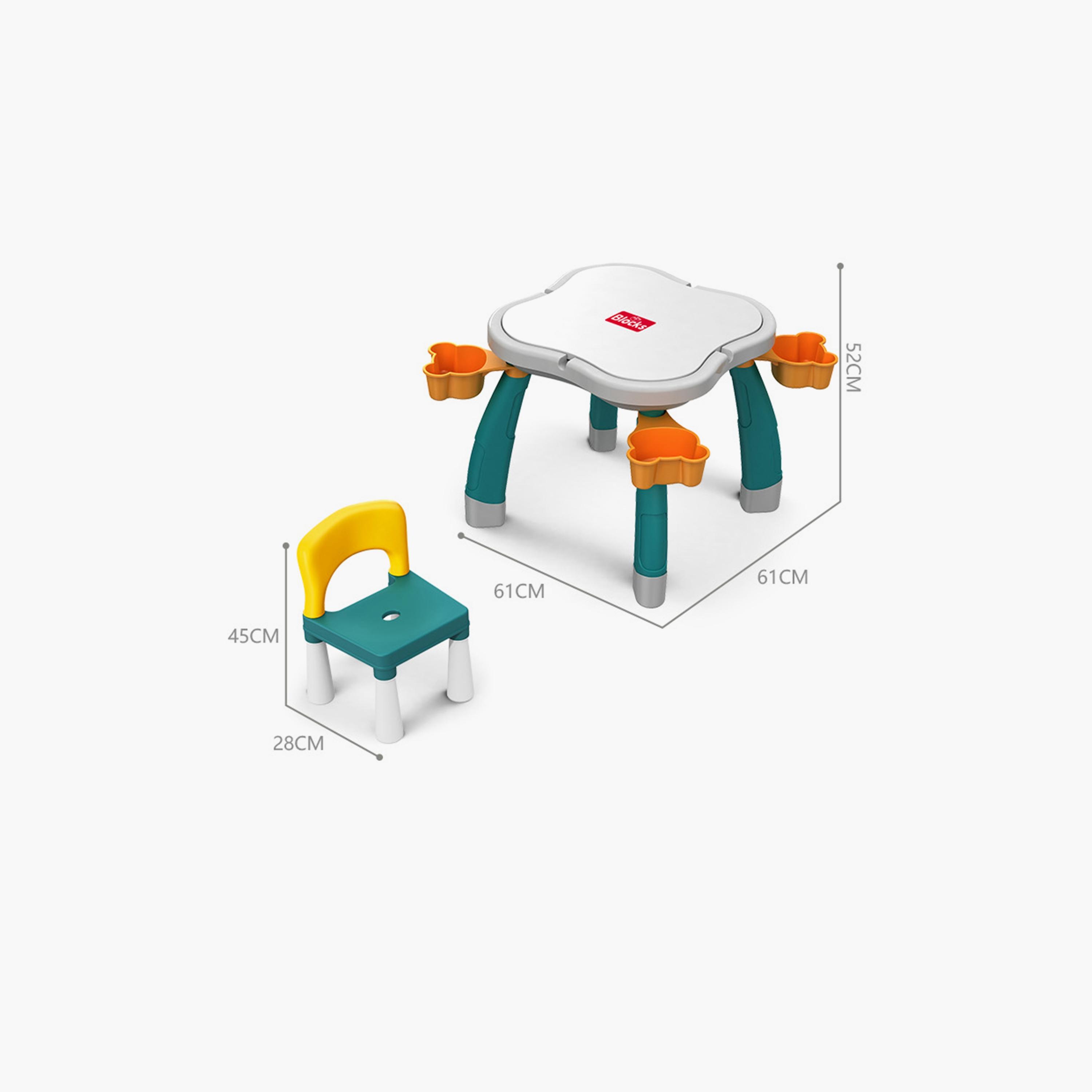 Kikibebe 100-Piece Plum Blossom Shape Building Block Table with Chair - Deep Lake Green-toys-buildingblocks-blocks-image-3