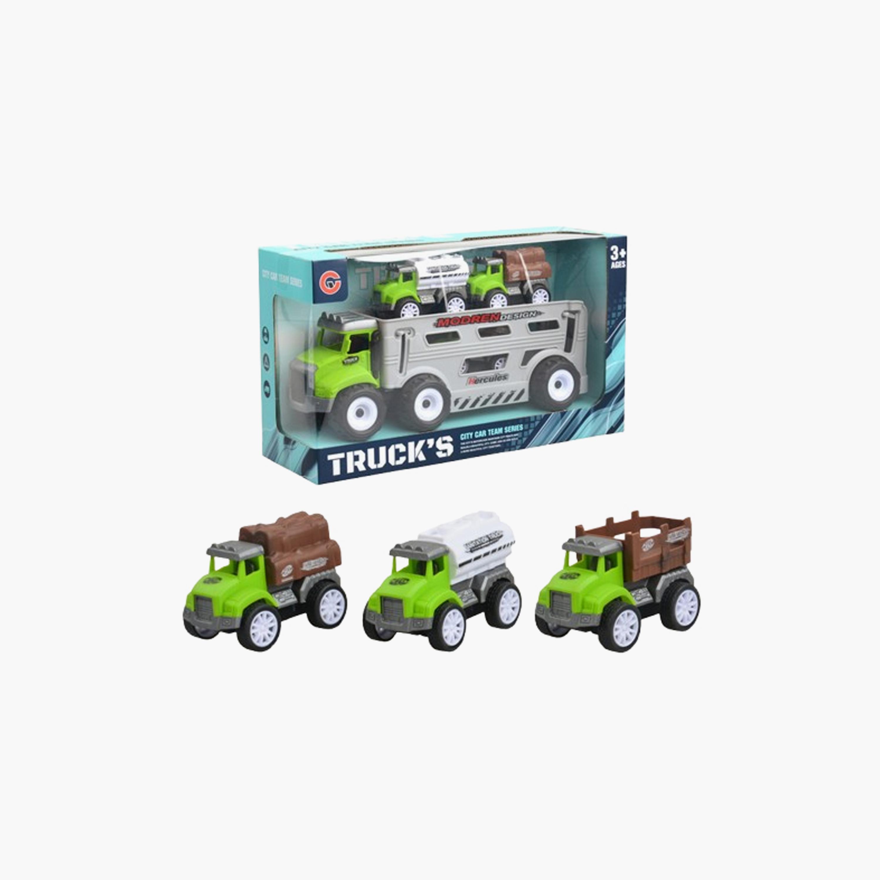 Kikibebe 3-Piece Friction Truck Set - Green-toys-playvehicles-vehicleplaysets-image-1