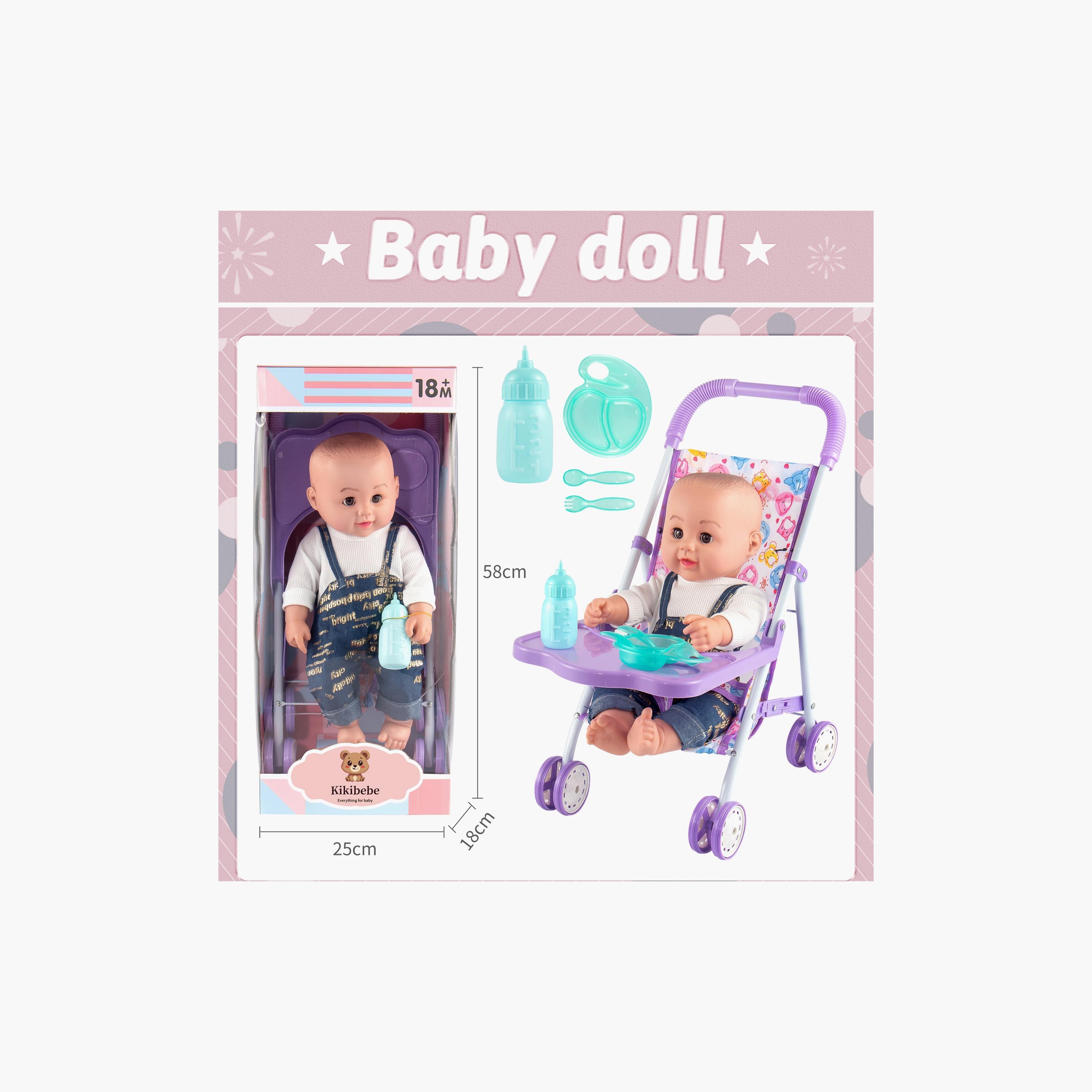 Kikibebe Boy Doll with Stroller - 18 Inch-toys-dollsandplaysets-dolls-image-3