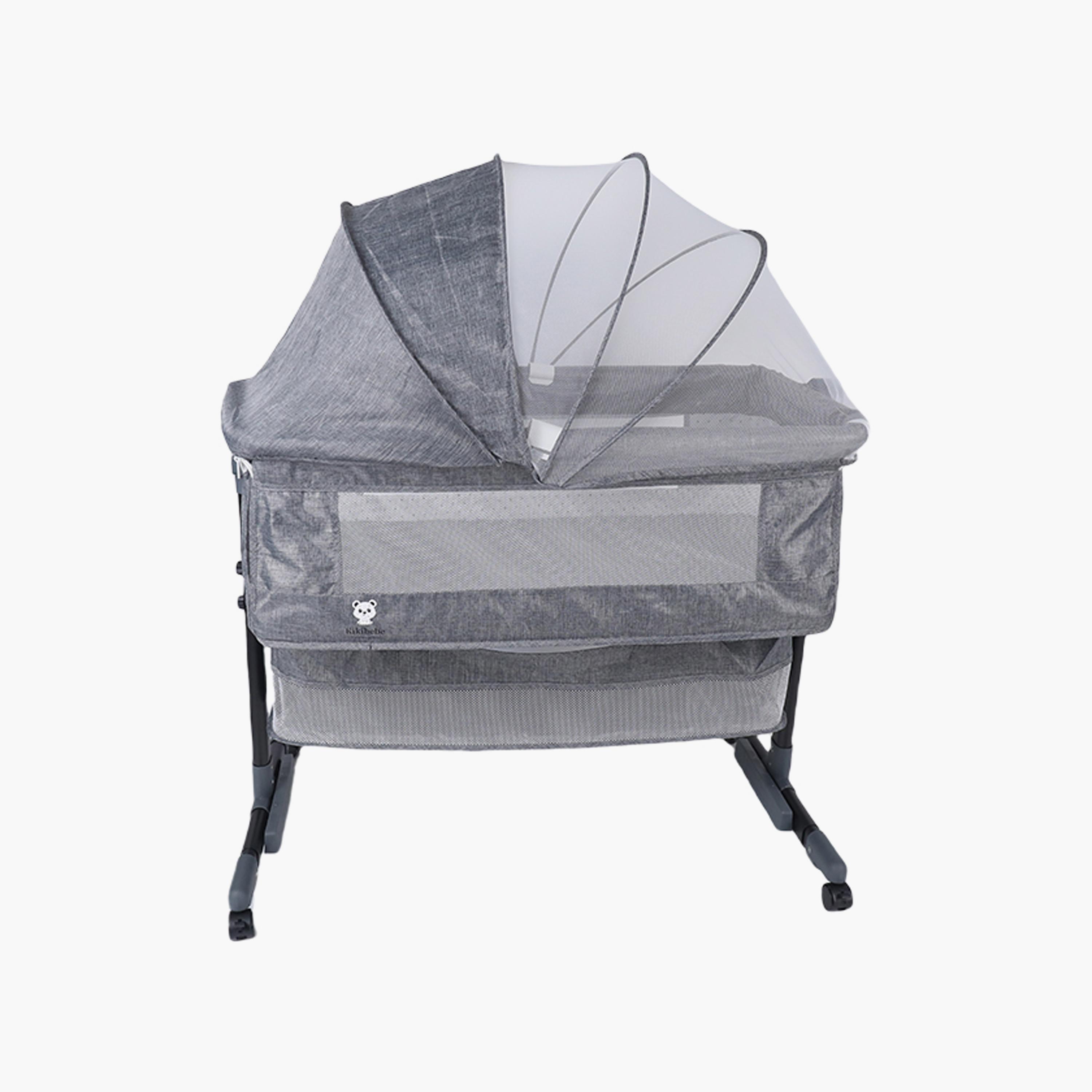 Kikibebe 3-In-1 Baby Bedside Crib  Portable, With Storage Basket, Mosquito Net & Breathable Mattress  Light Grey-baby-nursery-furniture-cribsandbeds-travelcots-image-1