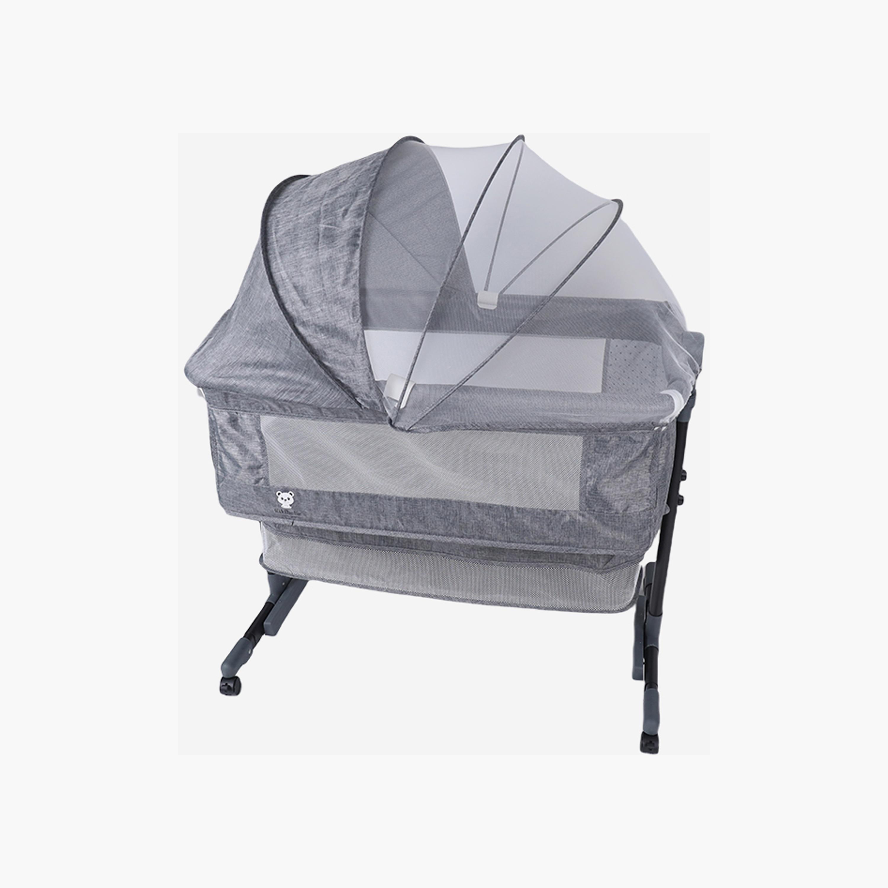 Kikibebe 3-In-1 Baby Bedside Crib  Portable, With Storage Basket, Mosquito Net & Breathable Mattress  Light Grey-baby-nursery-furniture-cribsandbeds-travelcots-image-3