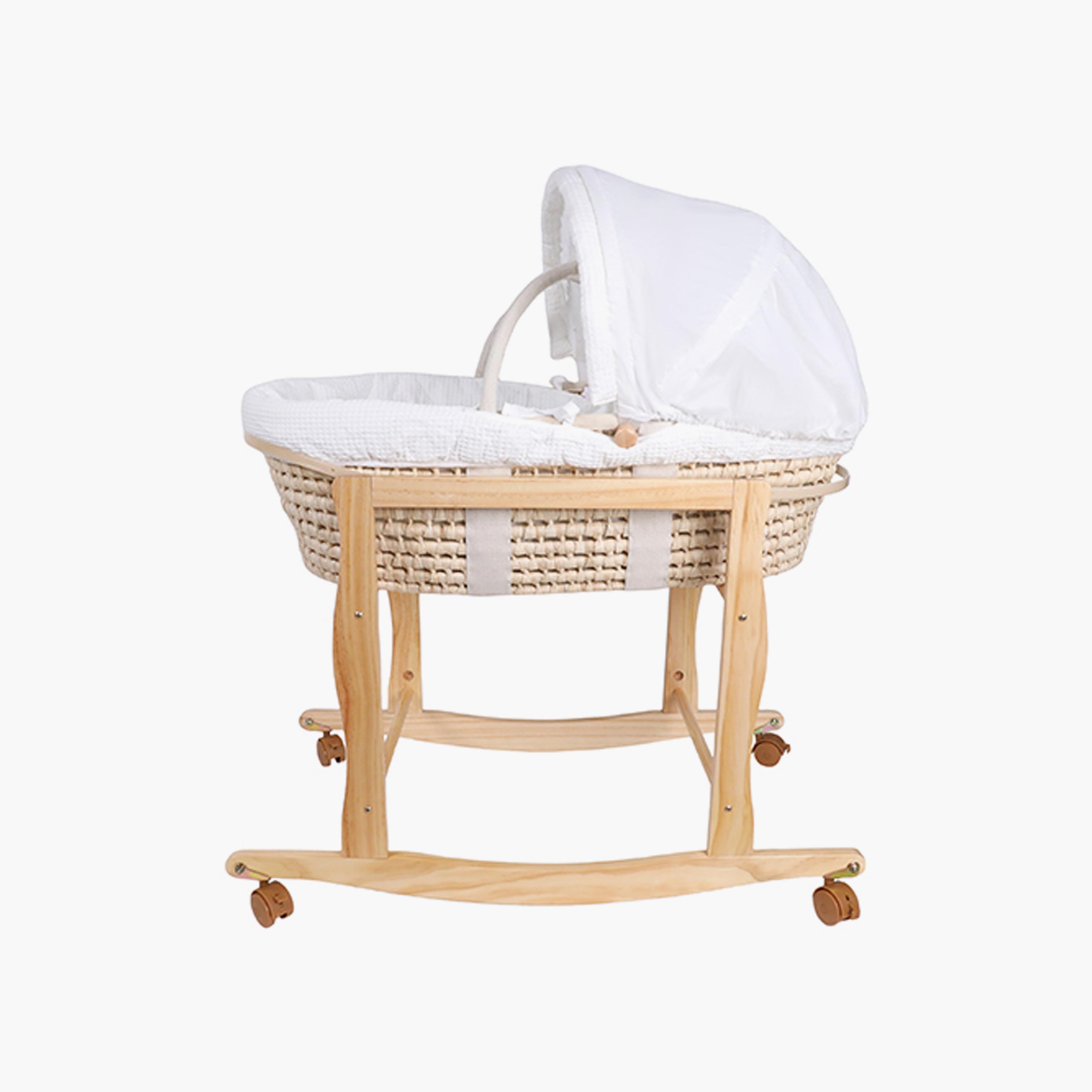 Kikibebe Wooden Moses Basket with Stand and Wheels-baby-nursery-furniture-cribsandbeds-bassinets-image-1