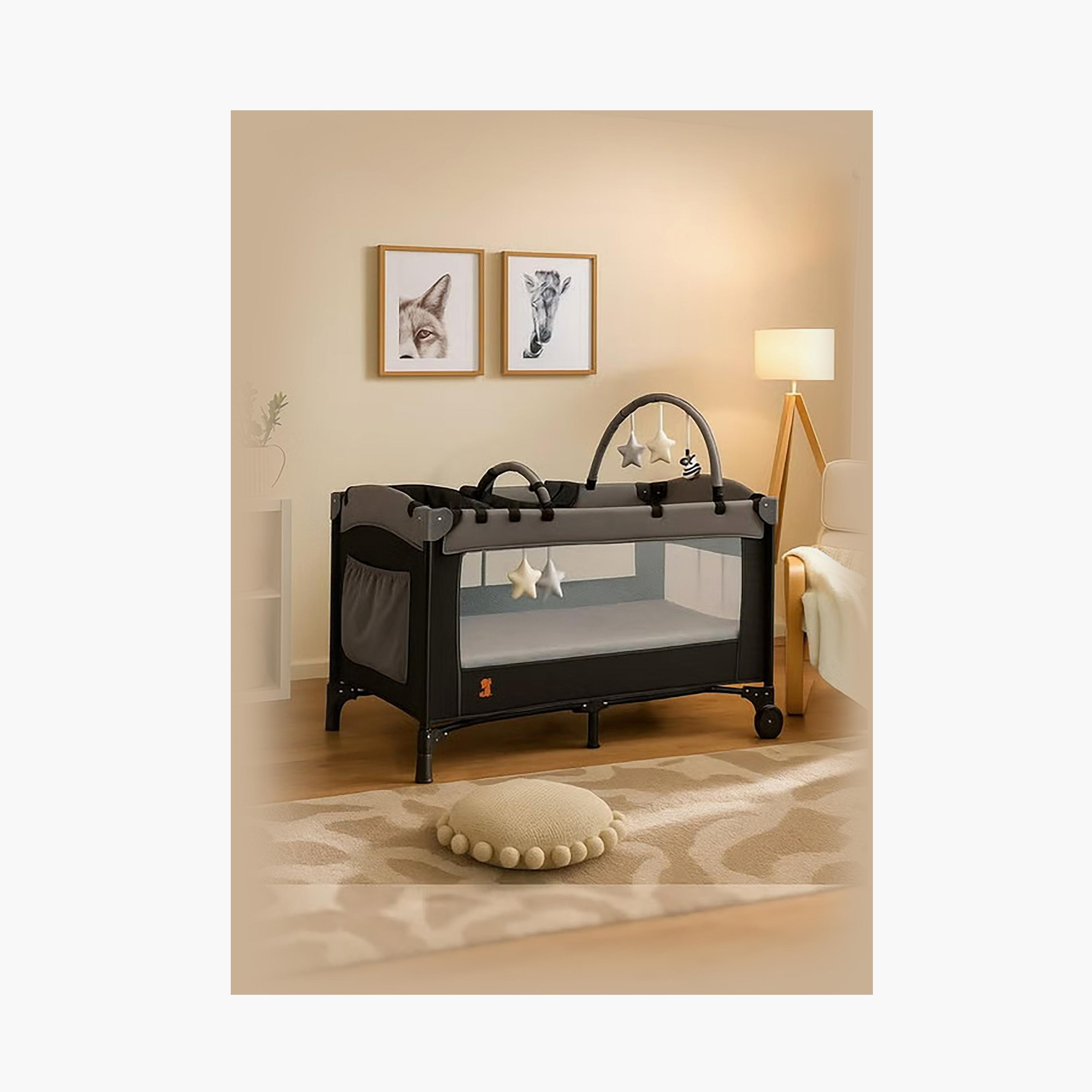 Kikibebe Expandable Bedside Crib with Playpen & Rocking Glider - Black-baby-nursery-furniture-cribsandbeds-travelcots-image-2