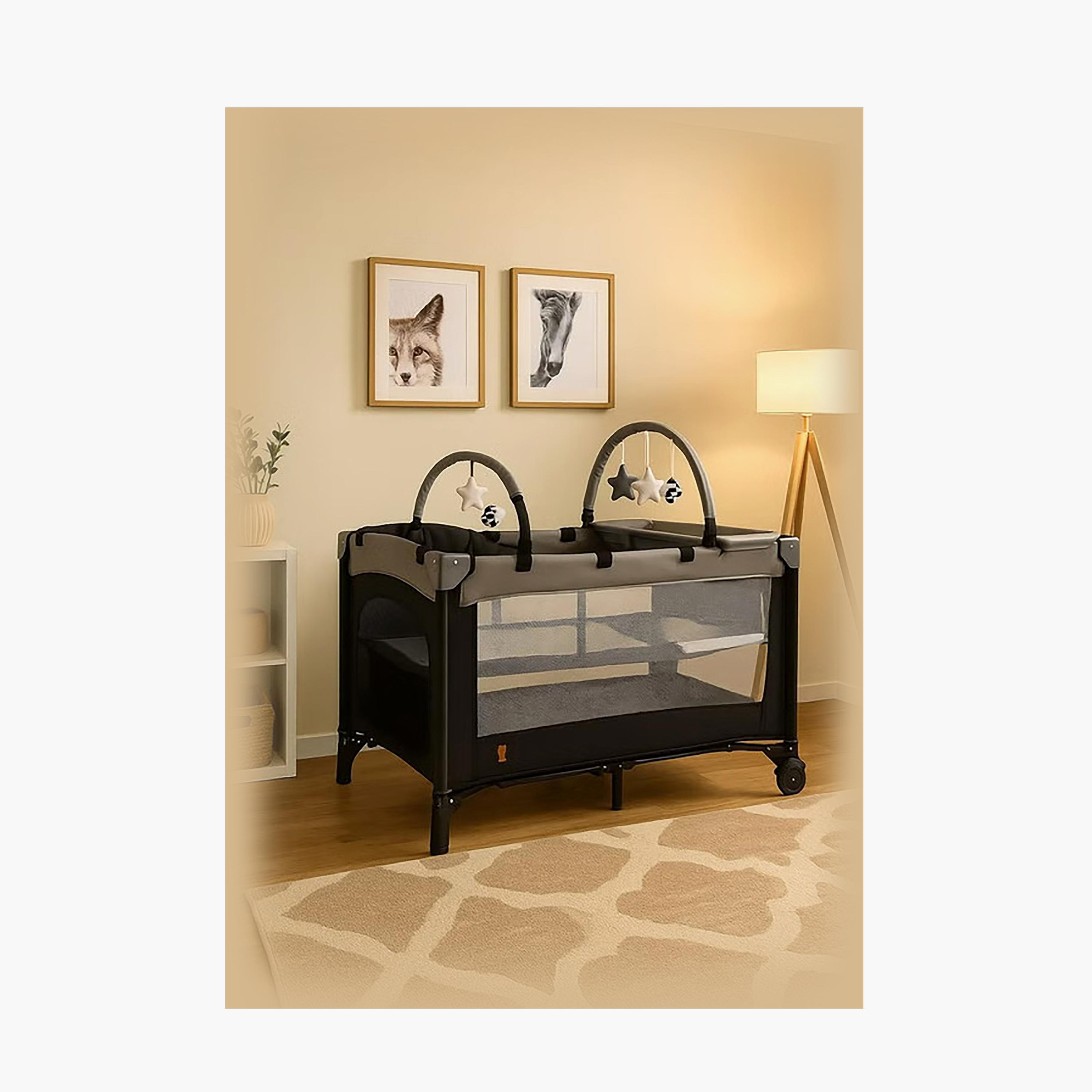 Kikibebe Expandable Bedside Crib with Playpen & Rocking Glider - Black-baby-nursery-furniture-cribsandbeds-travelcots-image-3