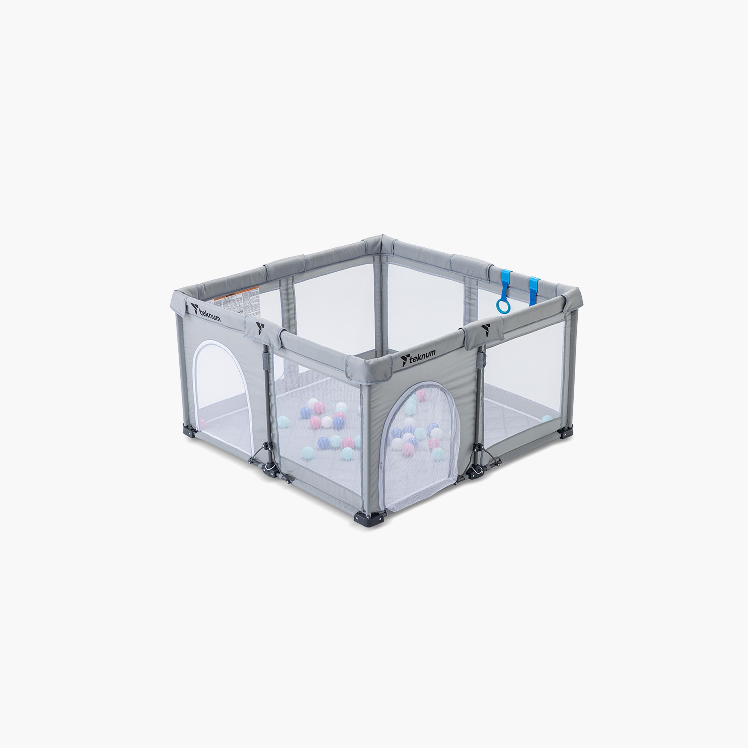 Teknum Foldable Playpen with Mattress and Balls - Medium - Grey - 120 x 120 cm-baby-infantactivity-playpensandplaymats-image-1