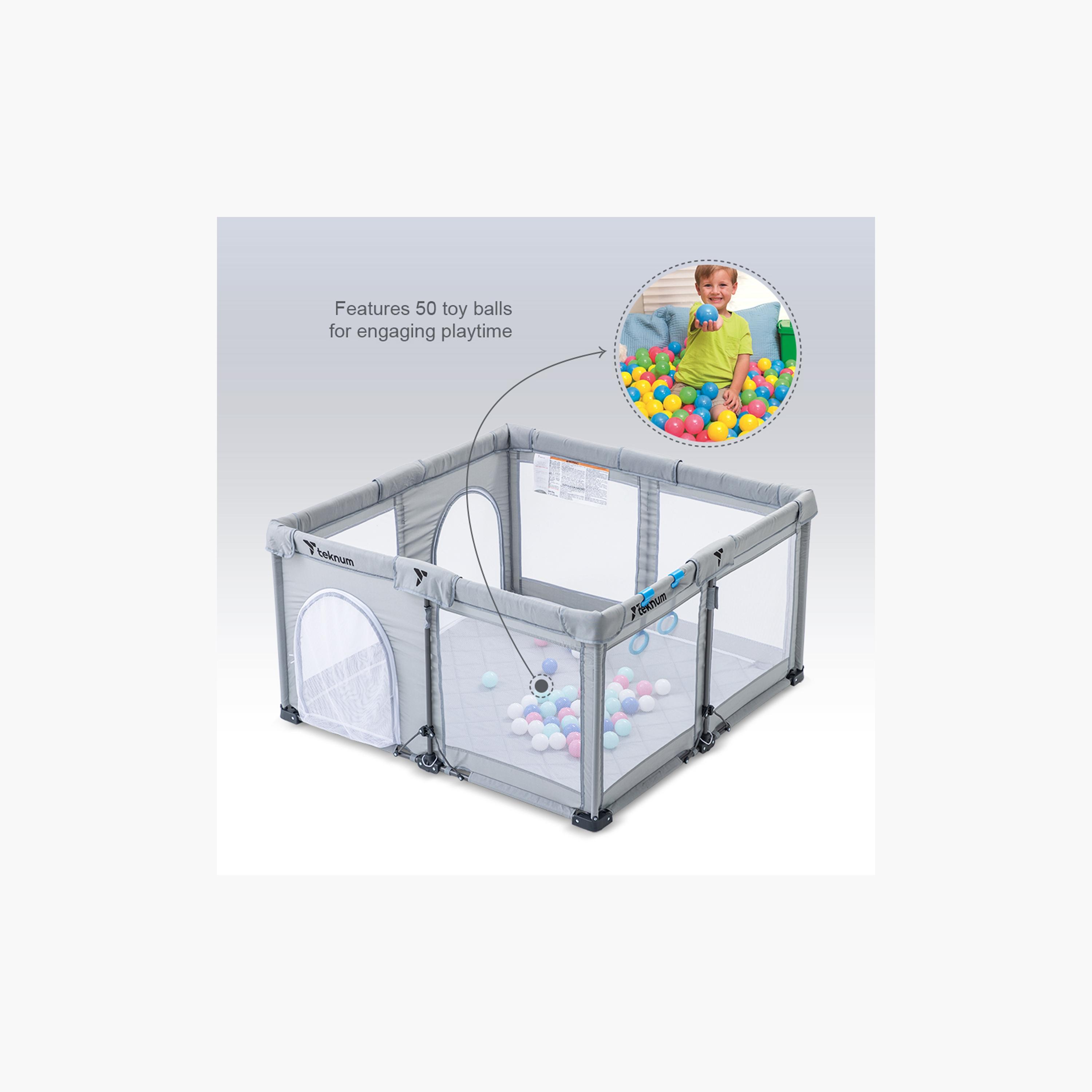 Teknum Foldable Playpen with Mattress and Balls - Medium - Grey - 120 x 120 cm-baby-infantactivity-playpensandplaymats-image-12