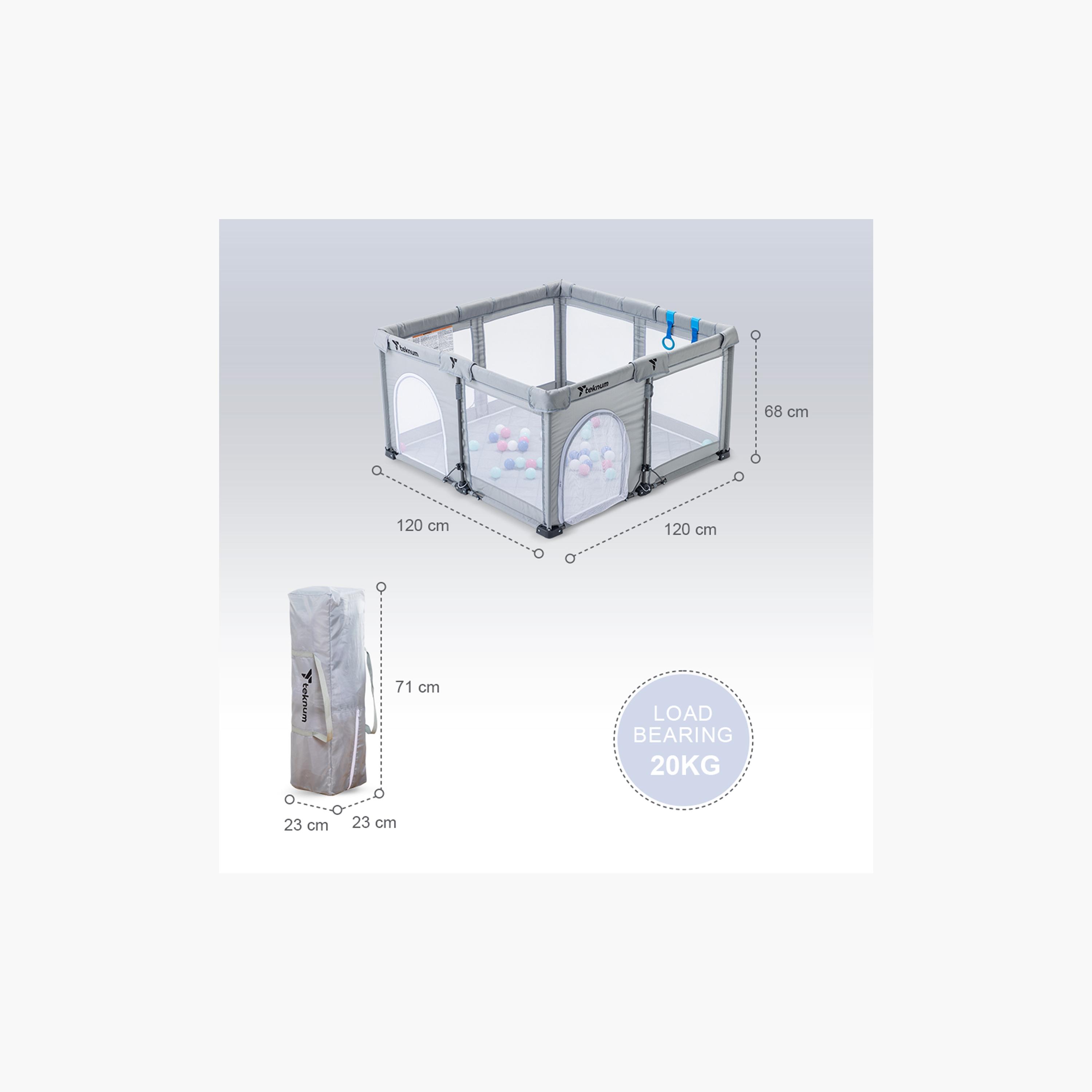 Teknum Foldable Playpen with Mattress and Balls - Medium - Grey - 120 x 120 cm-baby-infantactivity-playpensandplaymats-image-6