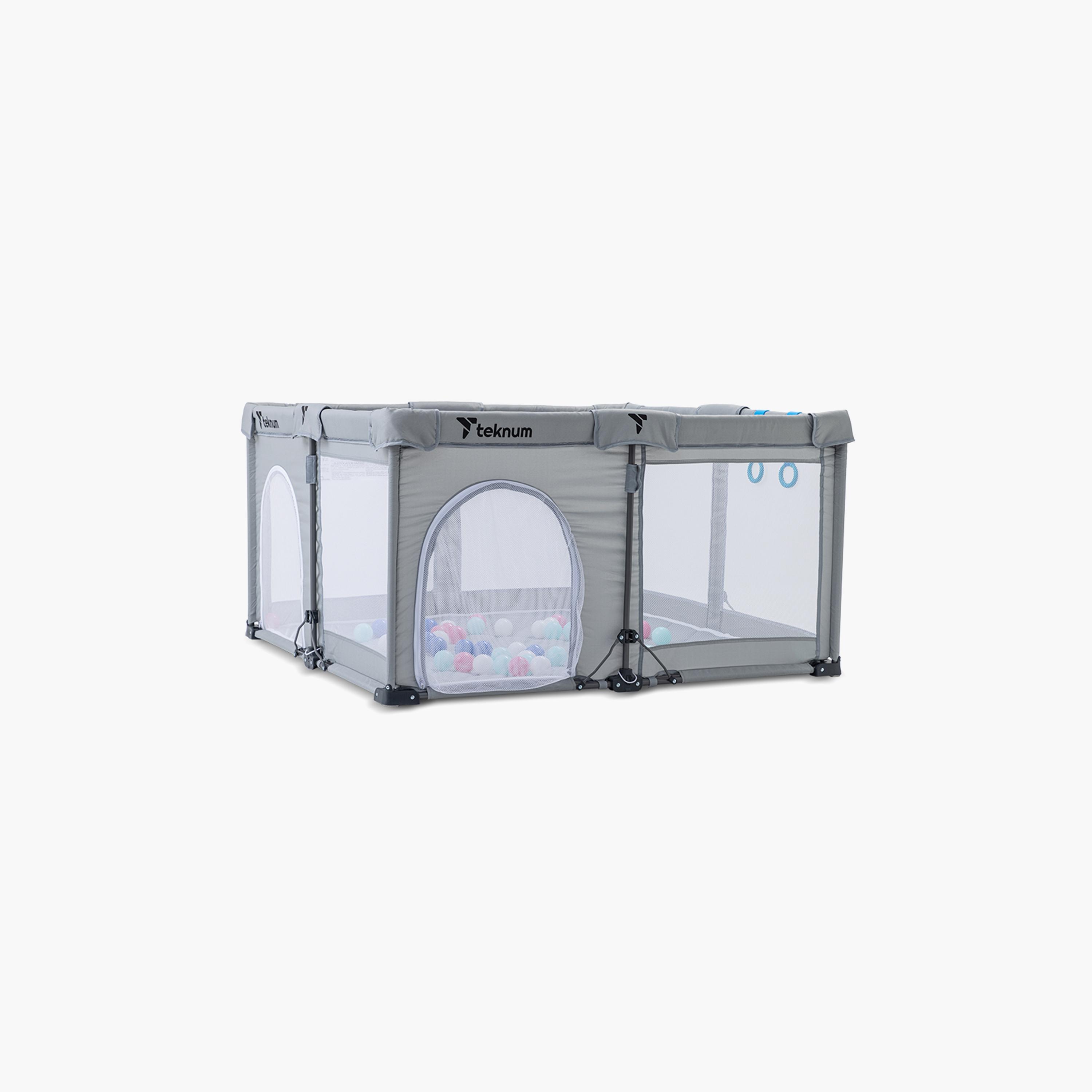 Teknum Foldable Playpen with Mattress and Balls - Medium - Grey - 120 x 120 cm-baby-infantactivity-playpensandplaymats-image-8