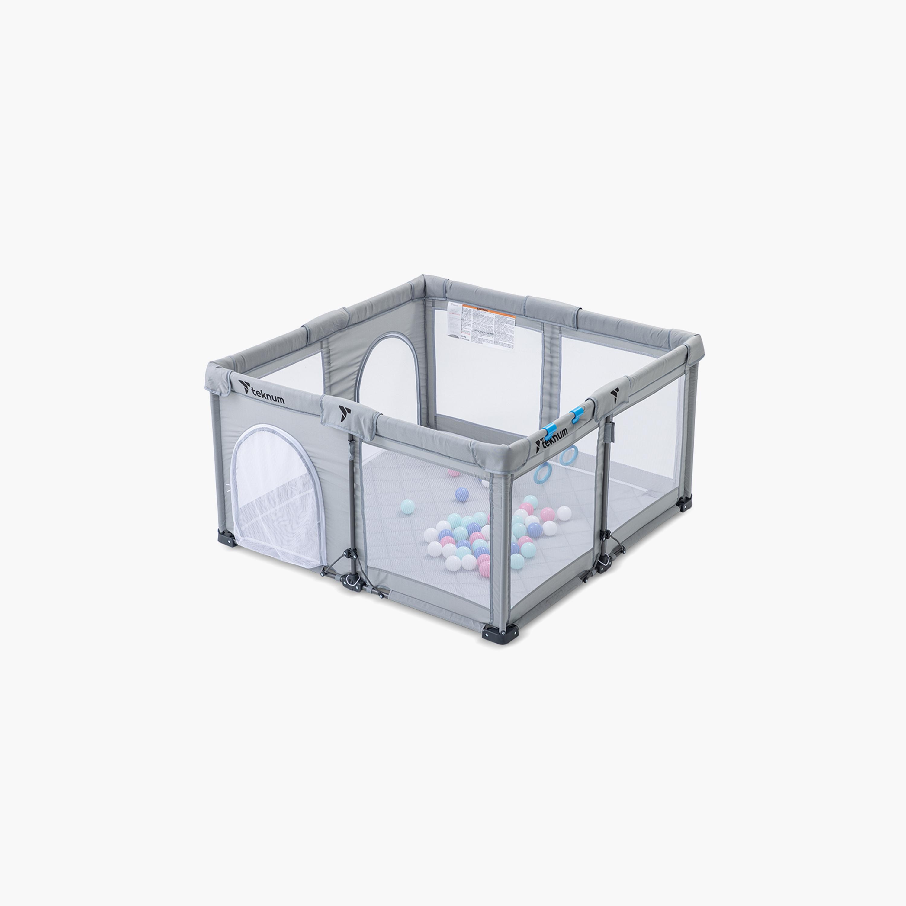 Teknum Foldable Playpen with Mattress and Balls - Medium - Grey - 120 x 120 cm-baby-infantactivity-playpensandplaymats-image-9