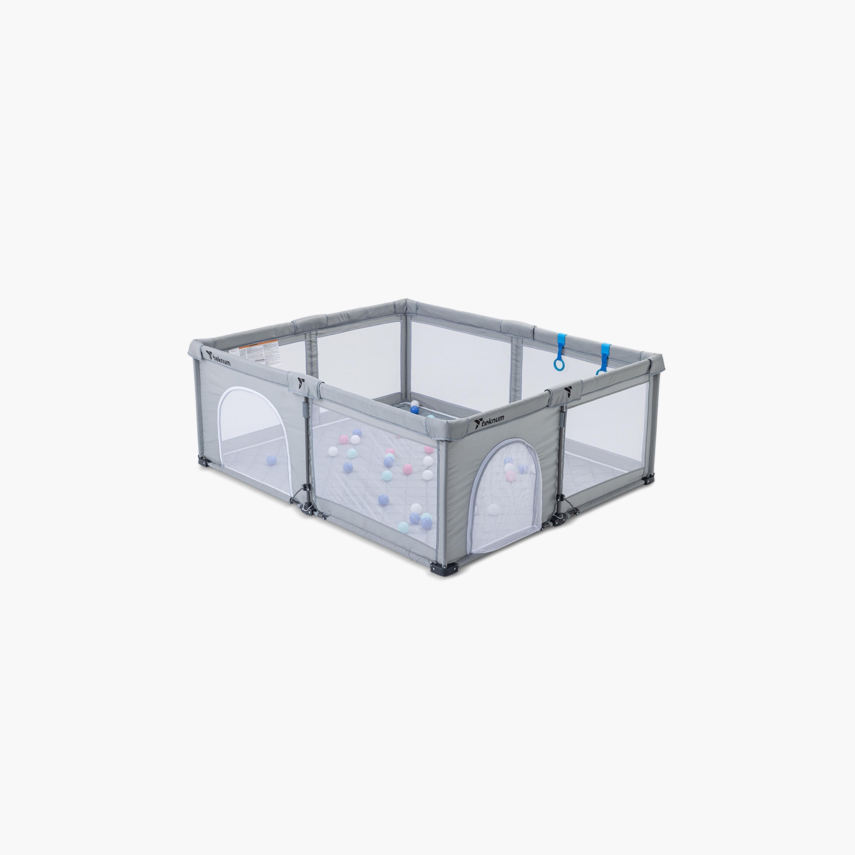 Teknum Foldable Playpen with Mattress and Balls - Large - Grey - 150 x 180 cm-baby-infantactivity-playpensandplaymats-image-1