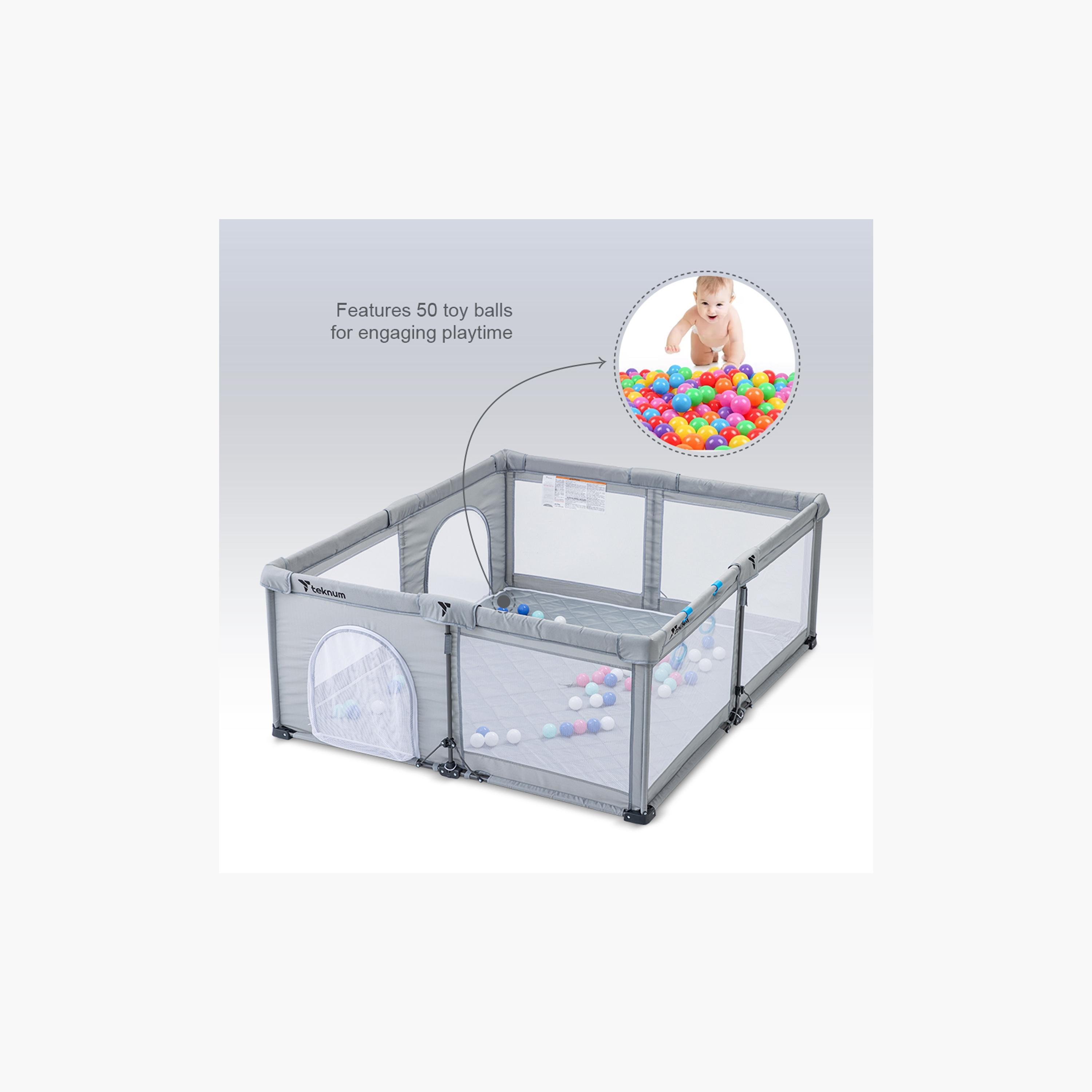 Teknum Foldable Playpen with Mattress and Balls - Large - Grey - 150 x 180 cm-baby-infantactivity-playpensandplaymats-image-12
