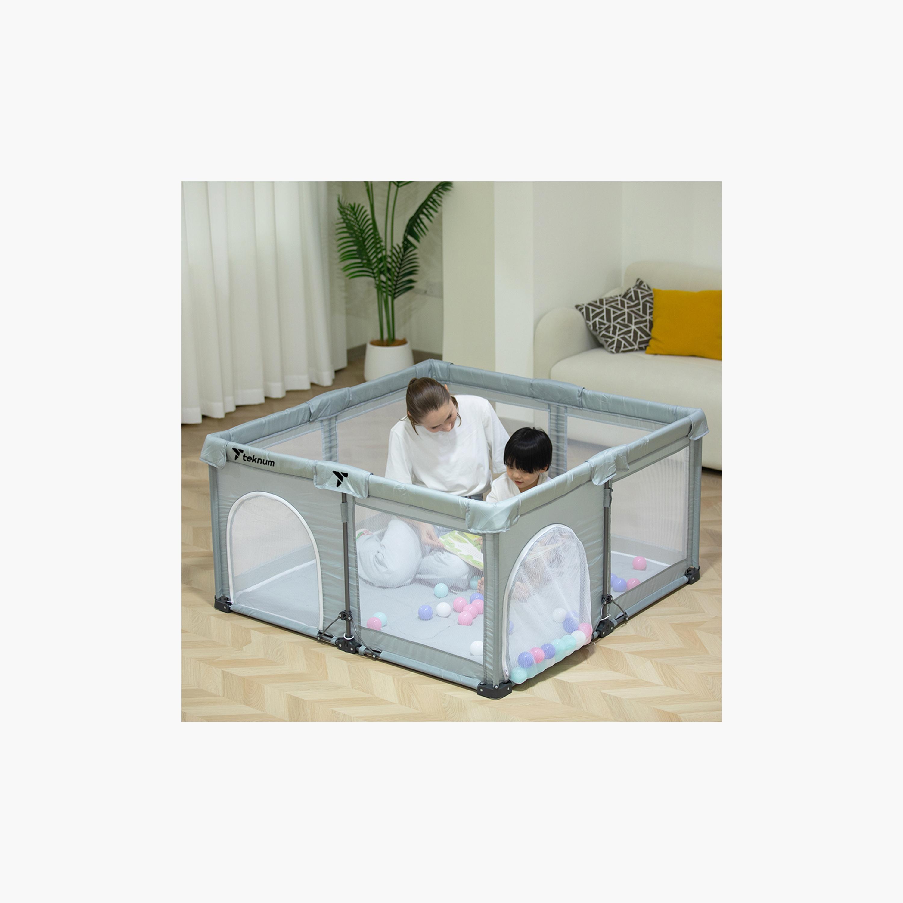 Teknum Foldable Playpen with Mattress and Balls - Large - Grey - 150 x 180 cm-baby-infantactivity-playpensandplaymats-image-3